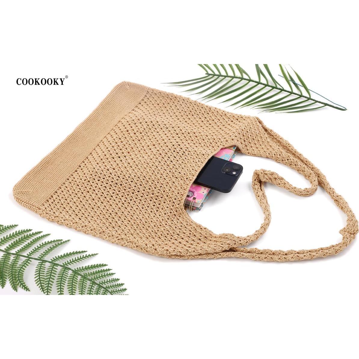 Bolsa de Playa de Crochet COOKOOKY Mediana B-khaki