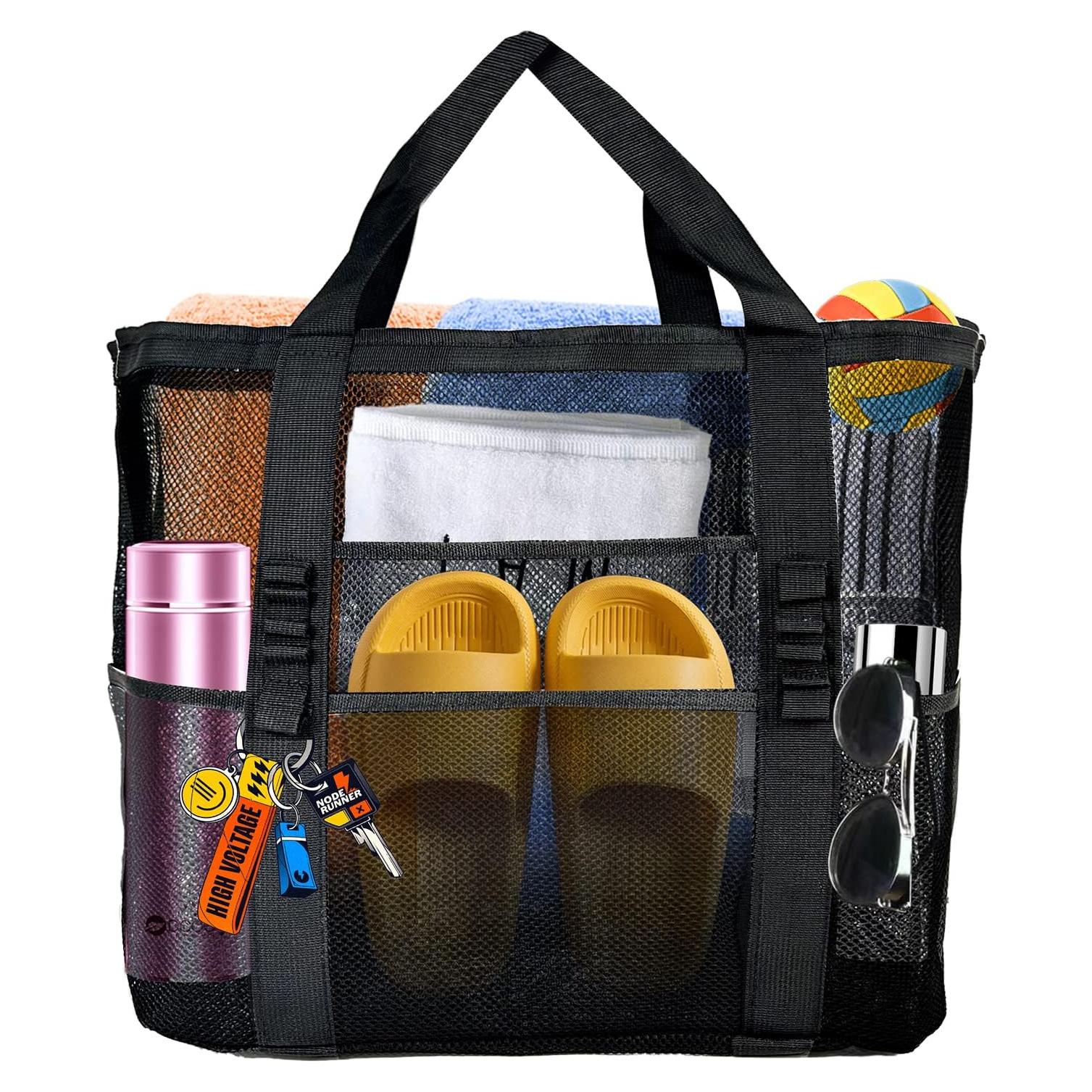 Bolsa de Playa Grande Malla Negra Plegable 9 Bolsillos