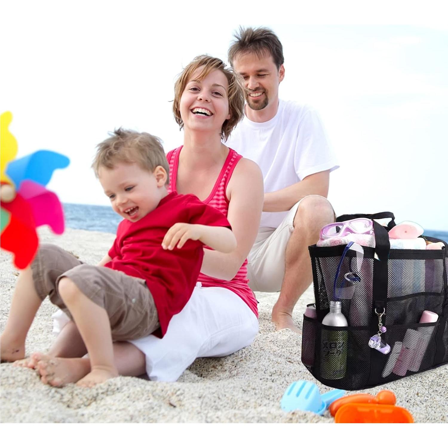 Bolsa de Playa Grande Malla Negra Plegable 9 Bolsillos