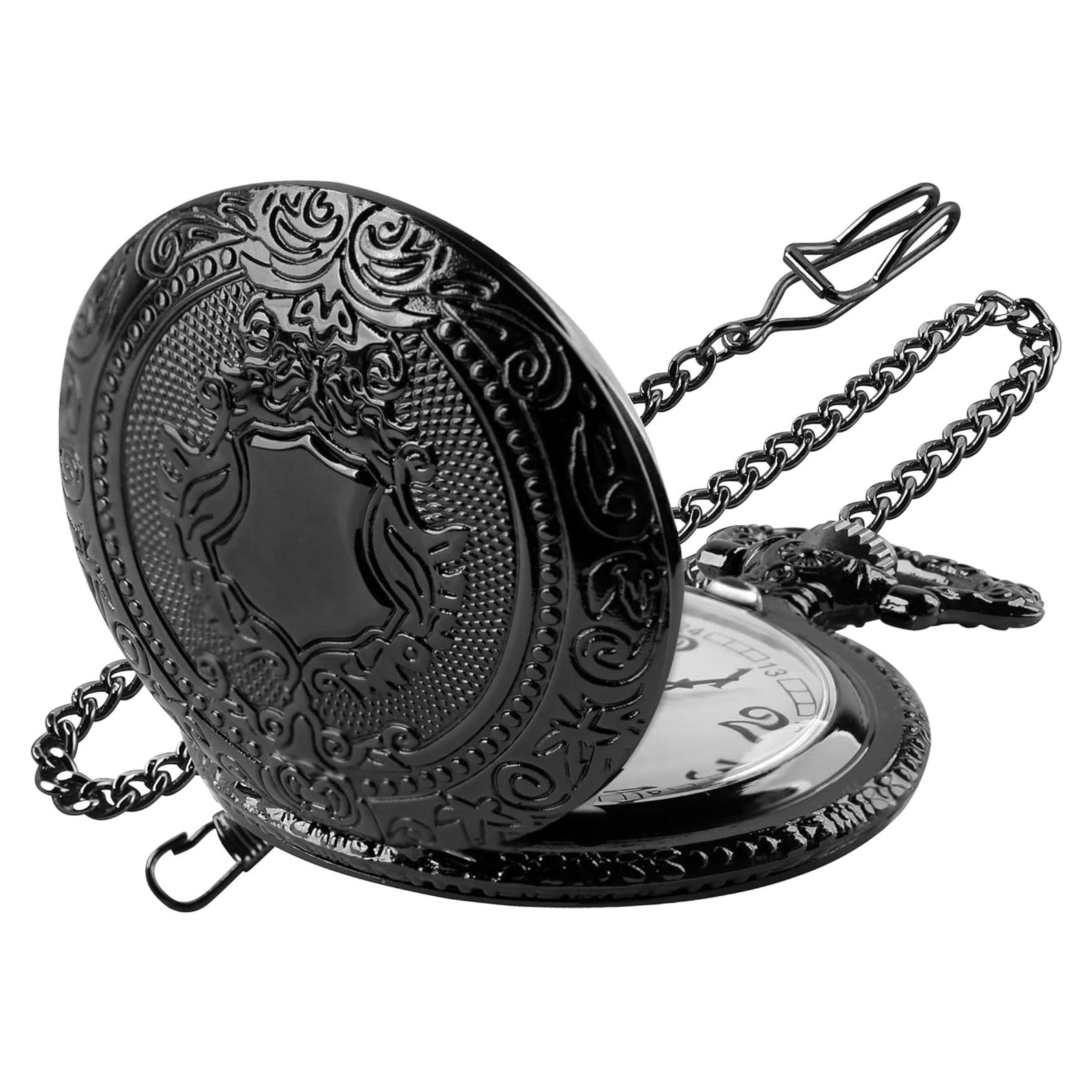 Reloj de bolsillo Black Shield para hombres con cadena