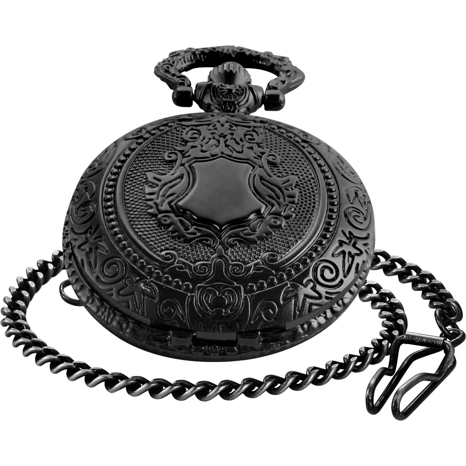 Reloj de bolsillo Black Shield para hombres con cadena