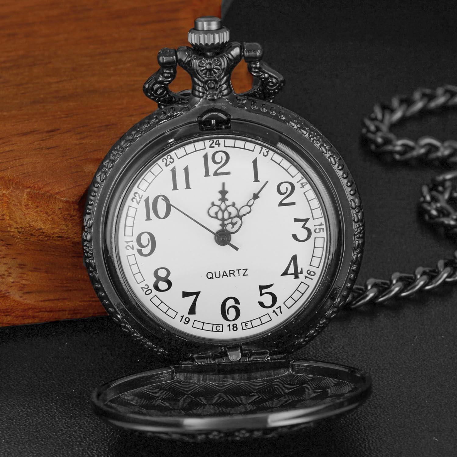 Reloj de bolsillo Black Shield para hombres con cadena