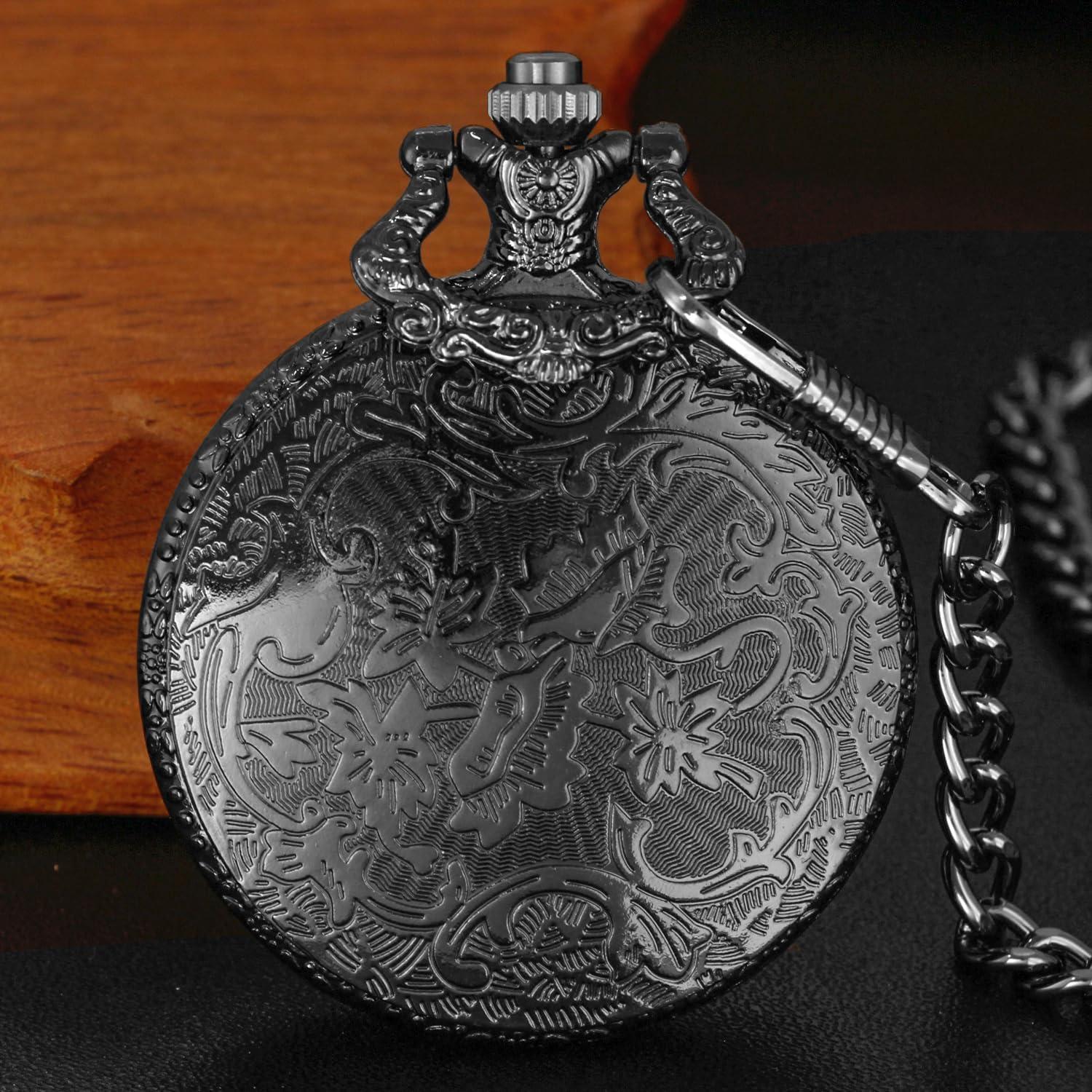 Reloj de bolsillo Black Shield para hombres con cadena