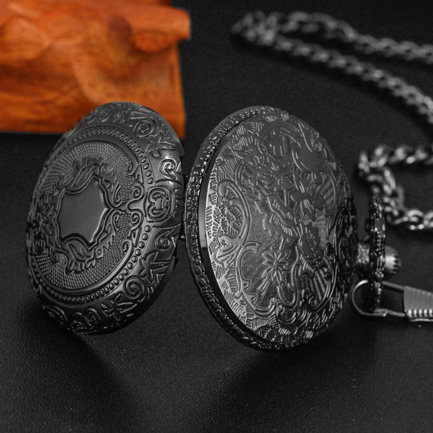 Reloj de bolsillo Black Shield para hombres con cadena