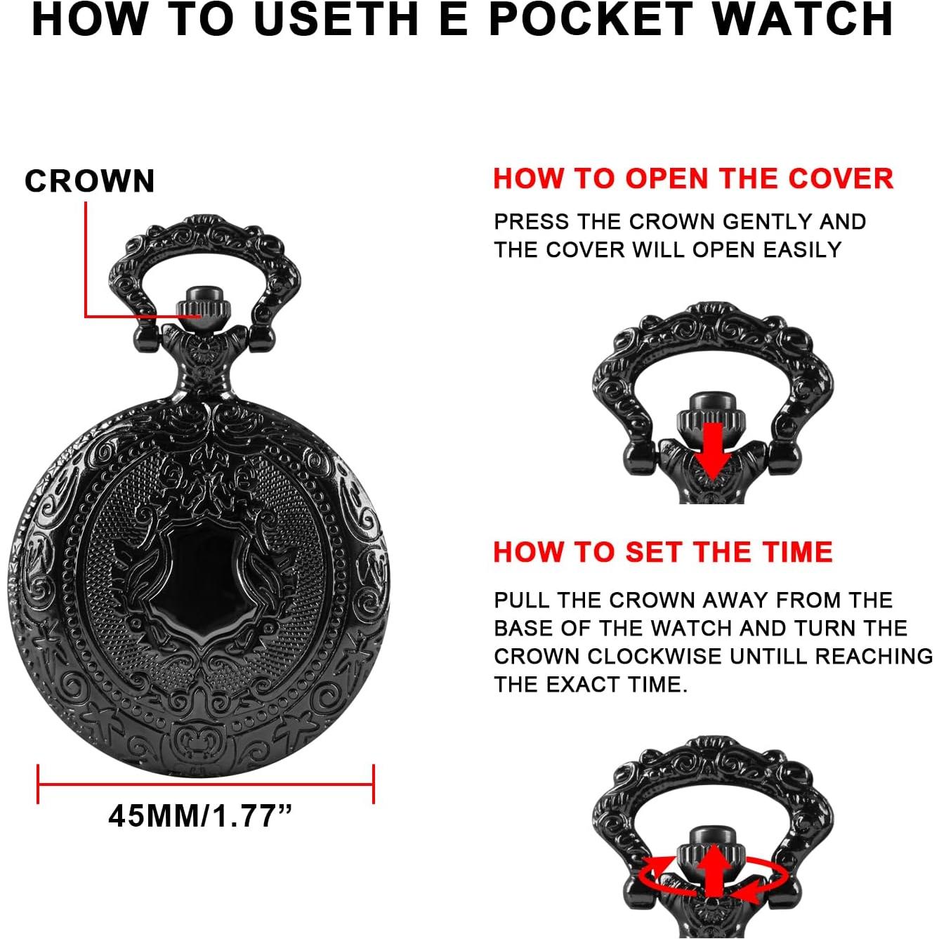 Reloj de bolsillo Black Shield para hombres con cadena