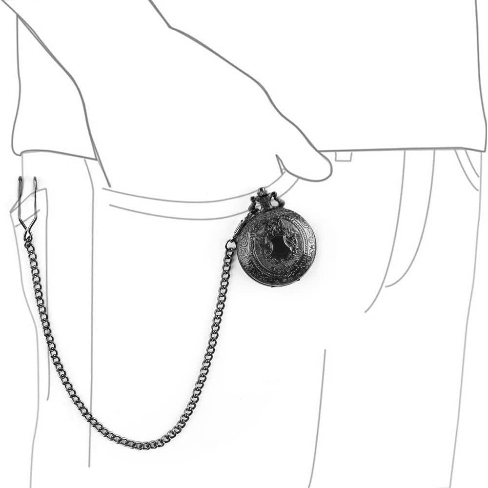 Reloj de bolsillo Black Shield para hombres con cadena