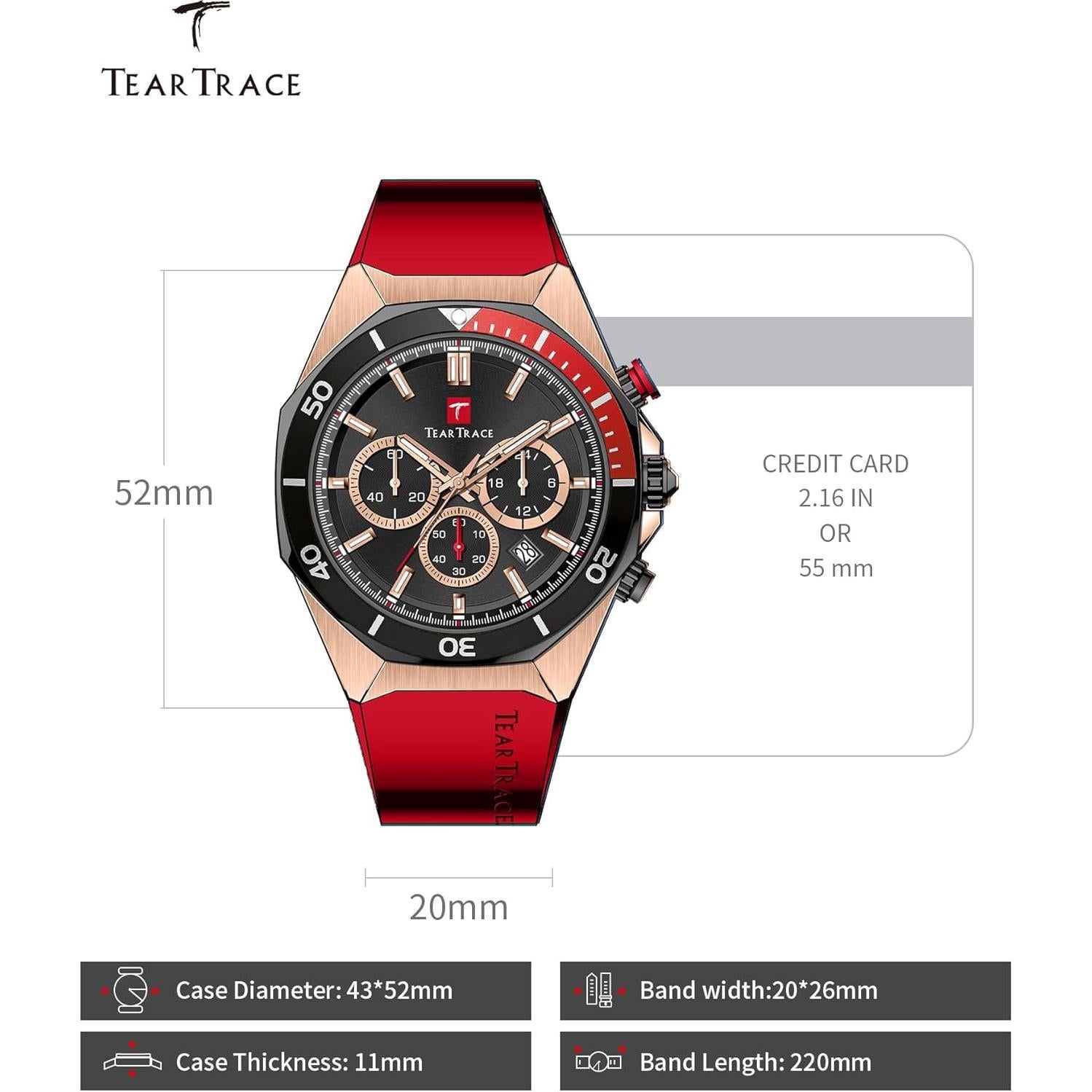 Reloj deportivo TEARTRACE TT-6020 cronógrafo 3ATM rojo