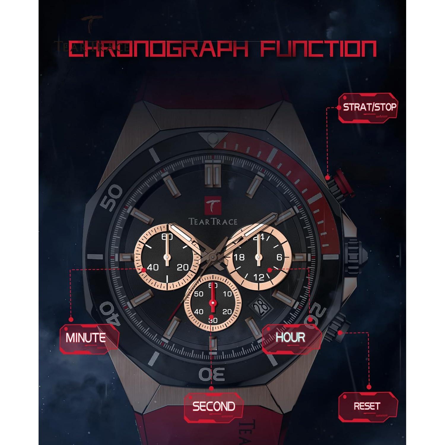 Reloj deportivo TEARTRACE TT-6020 cronógrafo 3ATM rojo