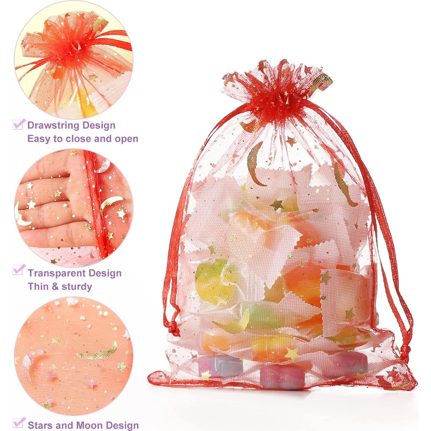 100 Bolsas de Organza Luna y Estrella Hopttreely 10x15 cm