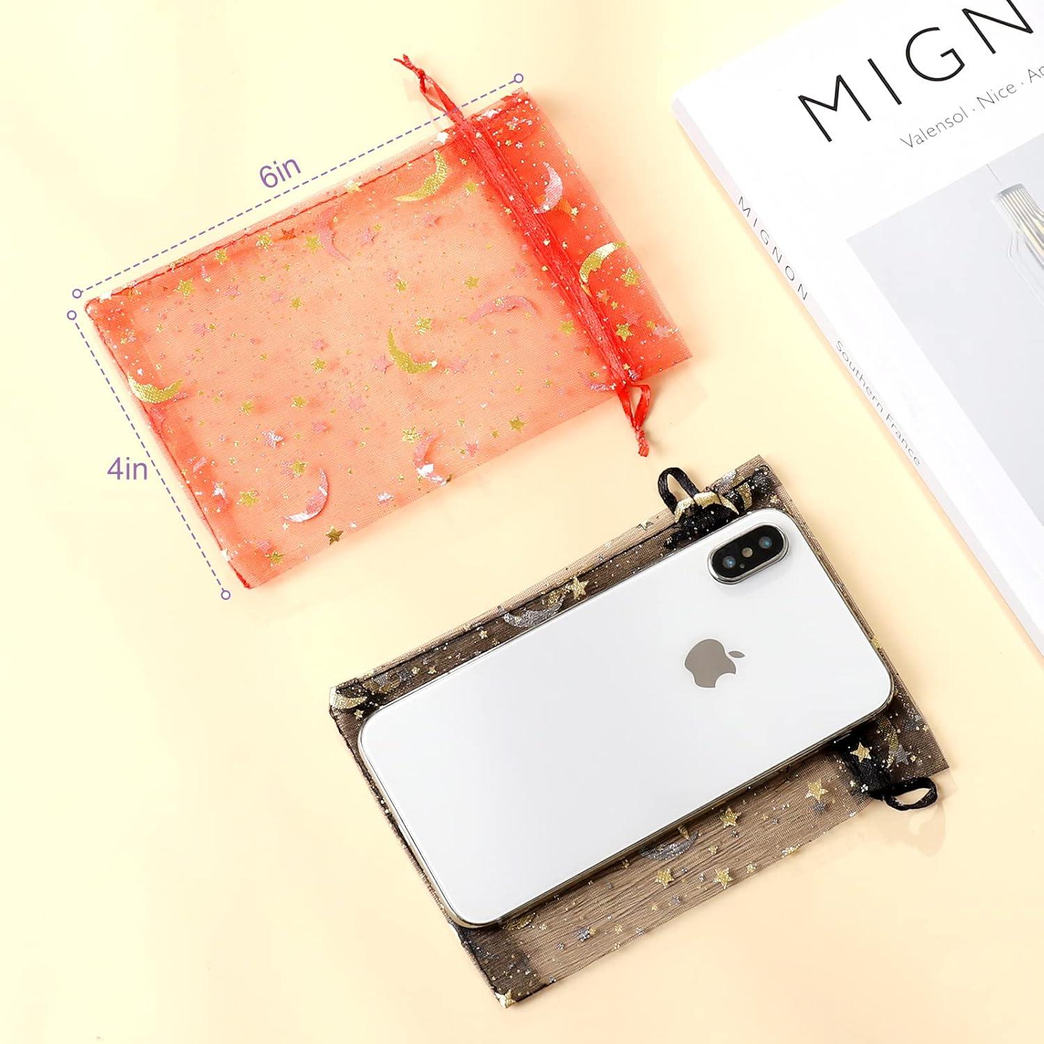 100 Bolsas de Organza Luna y Estrella Hopttreely 10x15 cm