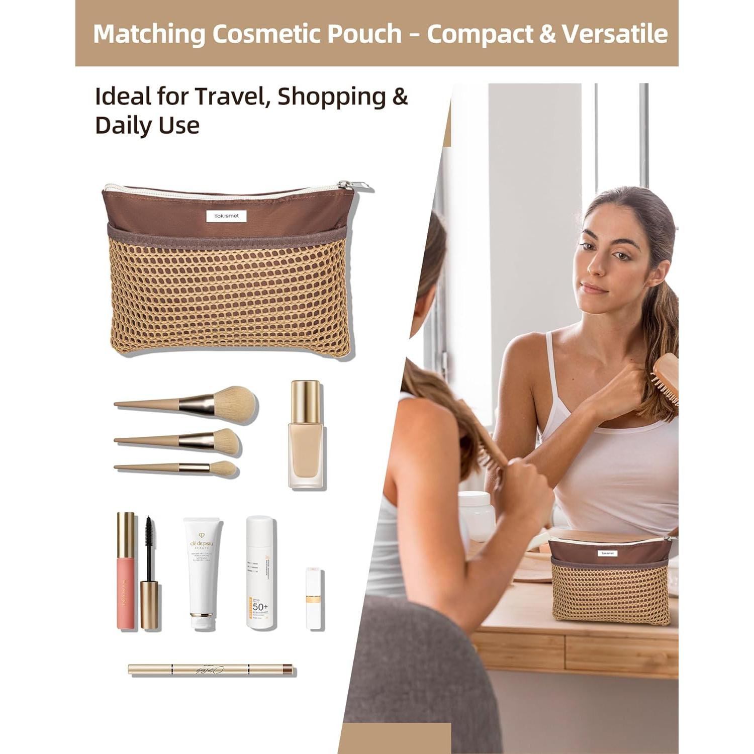 Bolsa de Playa Plegable Malla Caqui 2 en 1 para Mujeres