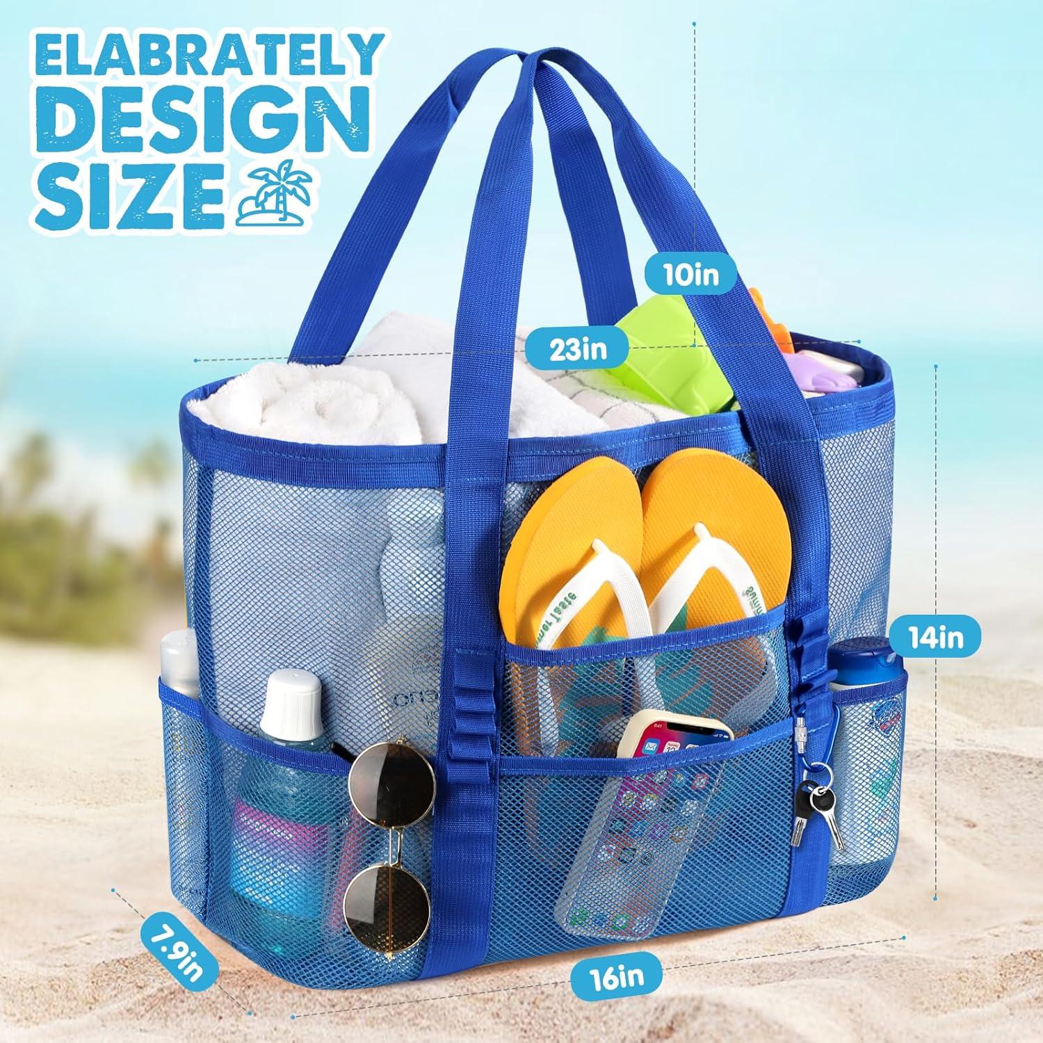 Bolsa de Playa de Malla KPX Azul Marino con 9 Bolsillos