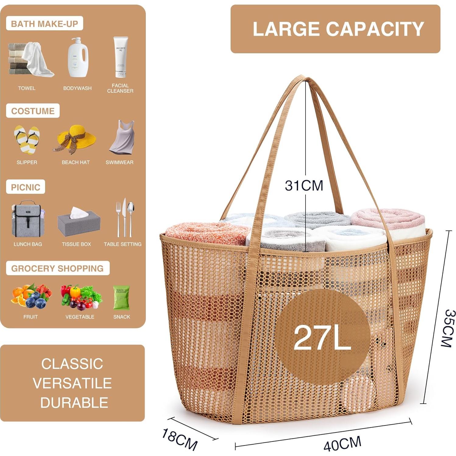 Bolsa de Playa KALIDI Caqui 27L Malla Nylon Mujeres