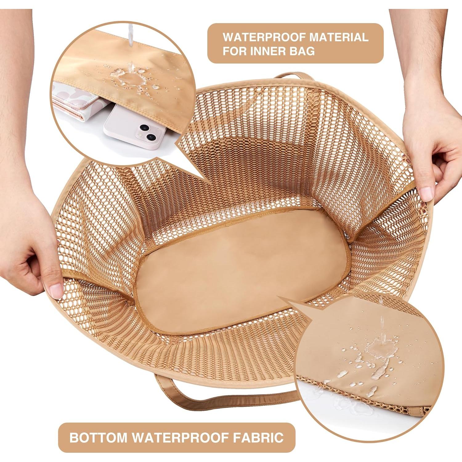 Bolsa de Playa KALIDI Caqui 27L Malla Nylon Mujeres