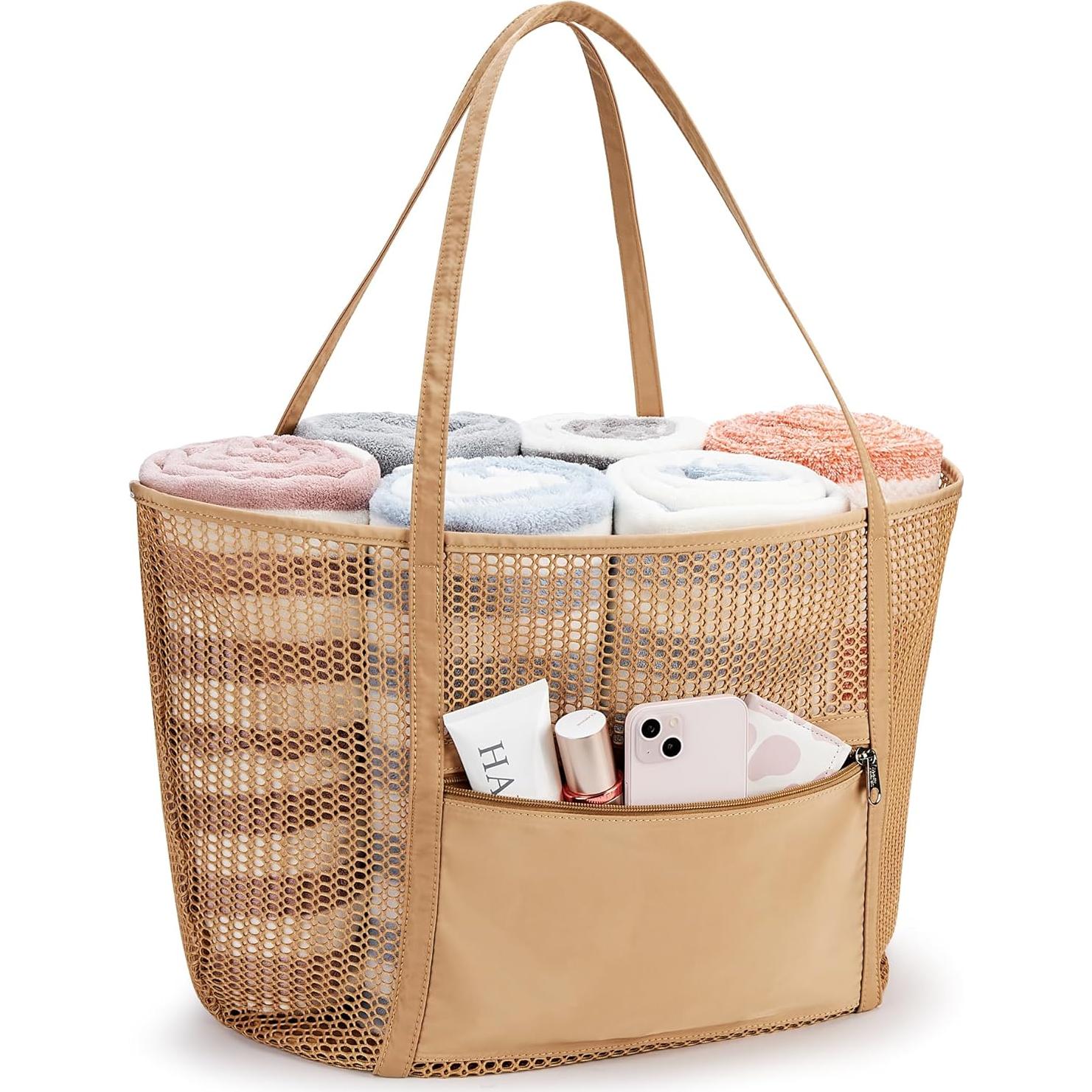 Bolsa de Playa KALIDI Caqui 27L Malla Nylon Mujeres