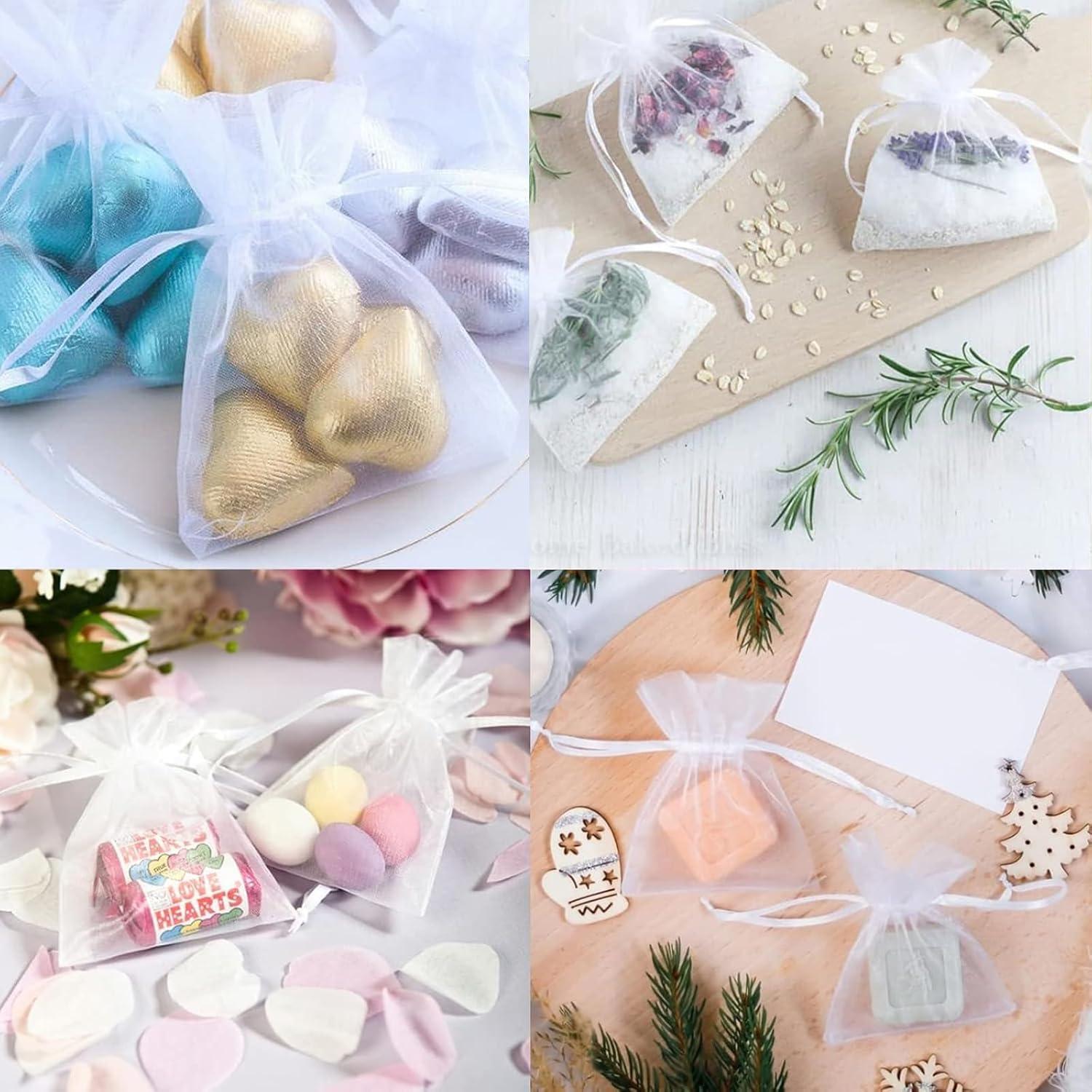 100 Bolsas de Organza Blancas 7x9 cm para Regalos