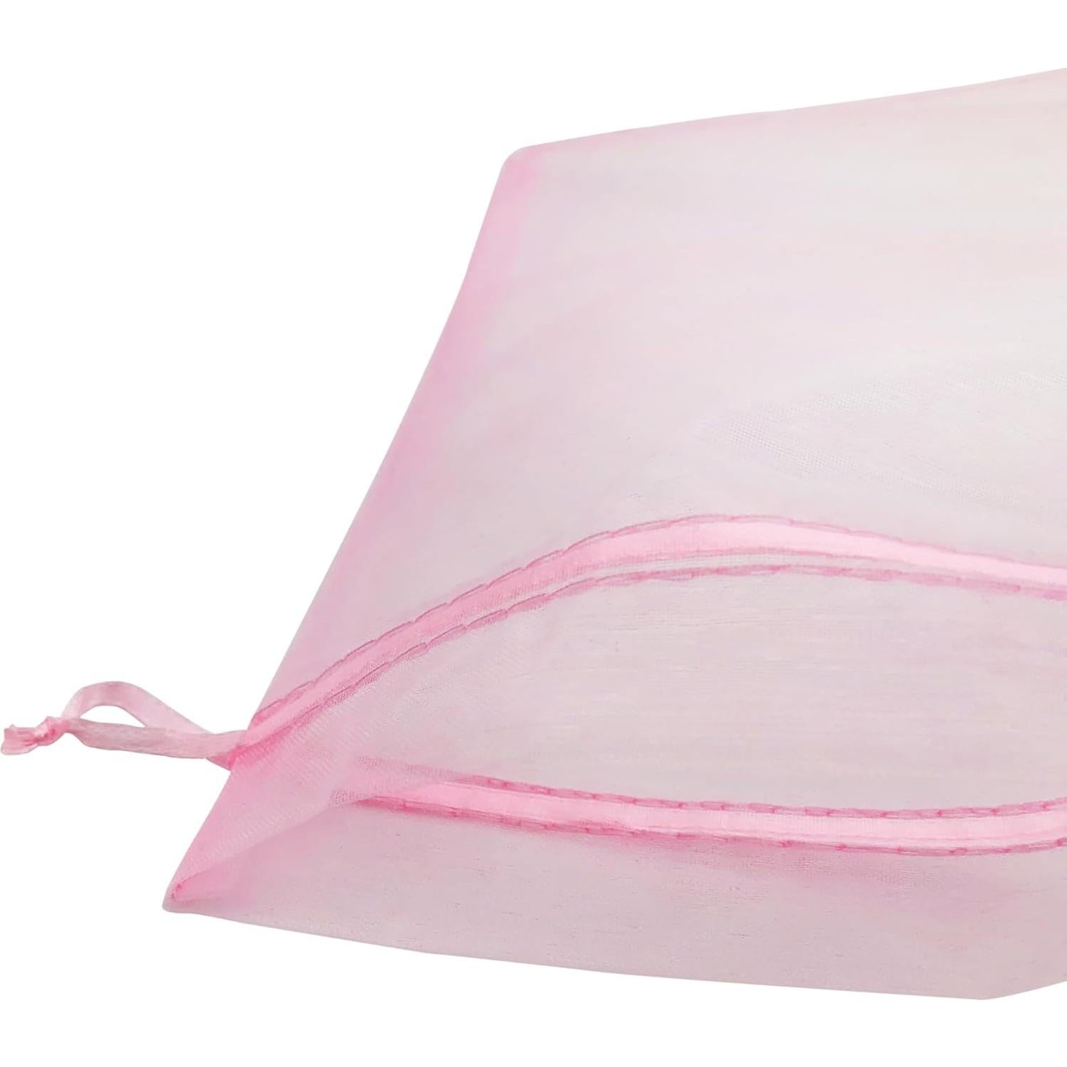 100 Bolsas de Organza Rosa 10x15 cm con Cuerda para Regalos