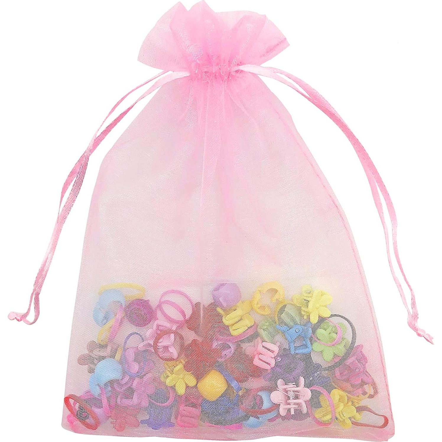 100 Bolsas de Organza Rosa 10x15 cm con Cuerda para Regalos