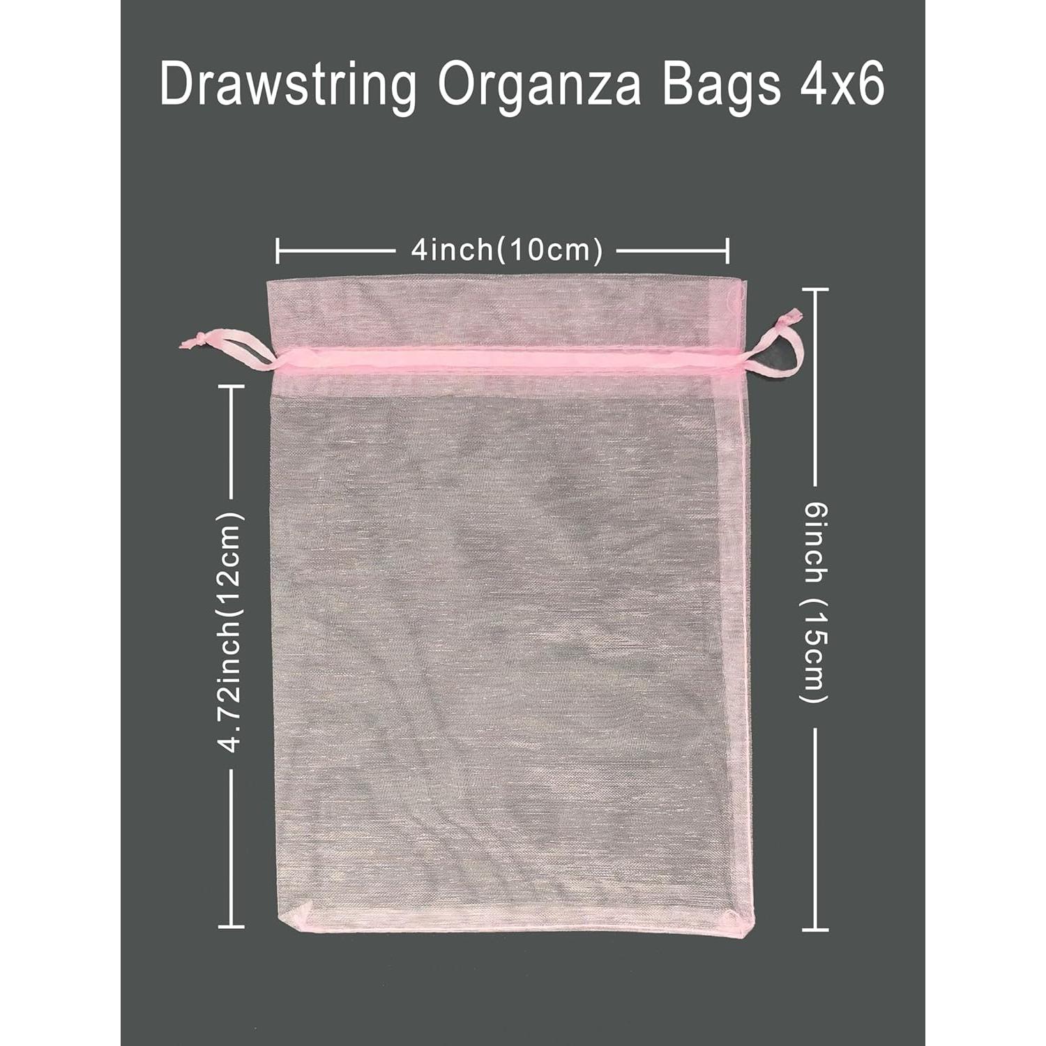 100 Bolsas de Organza Rosa 10x15 cm con Cuerda para Regalos