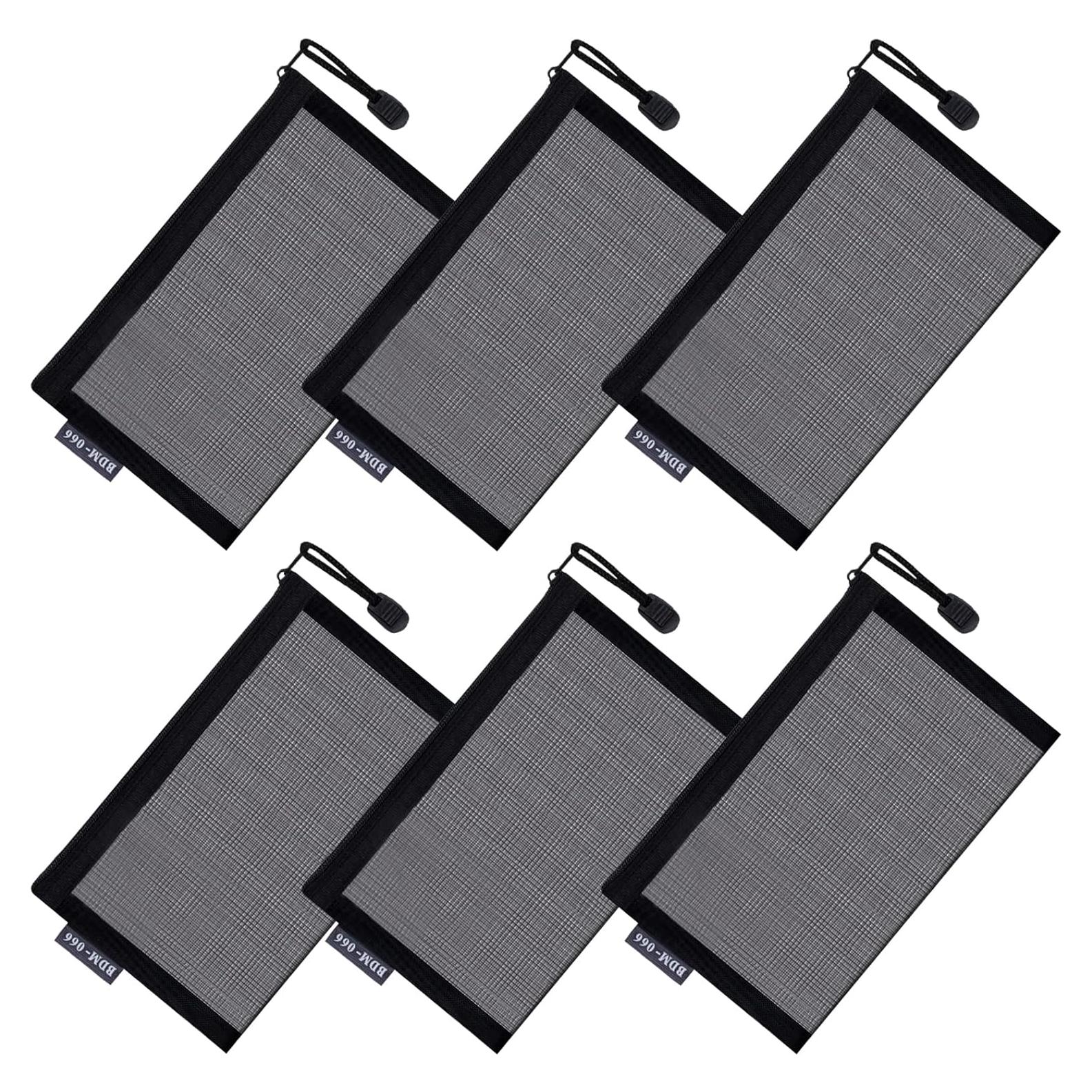 6 Neceseres de Maquillaje Malla Negra Portátiles 11.94x19.56cm