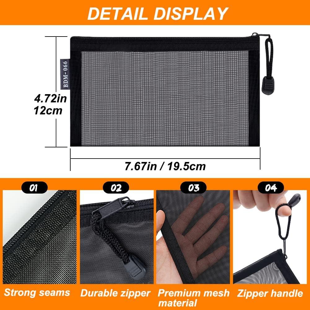 6 Neceseres de Maquillaje Malla Negra Portátiles 11.94x19.56cm