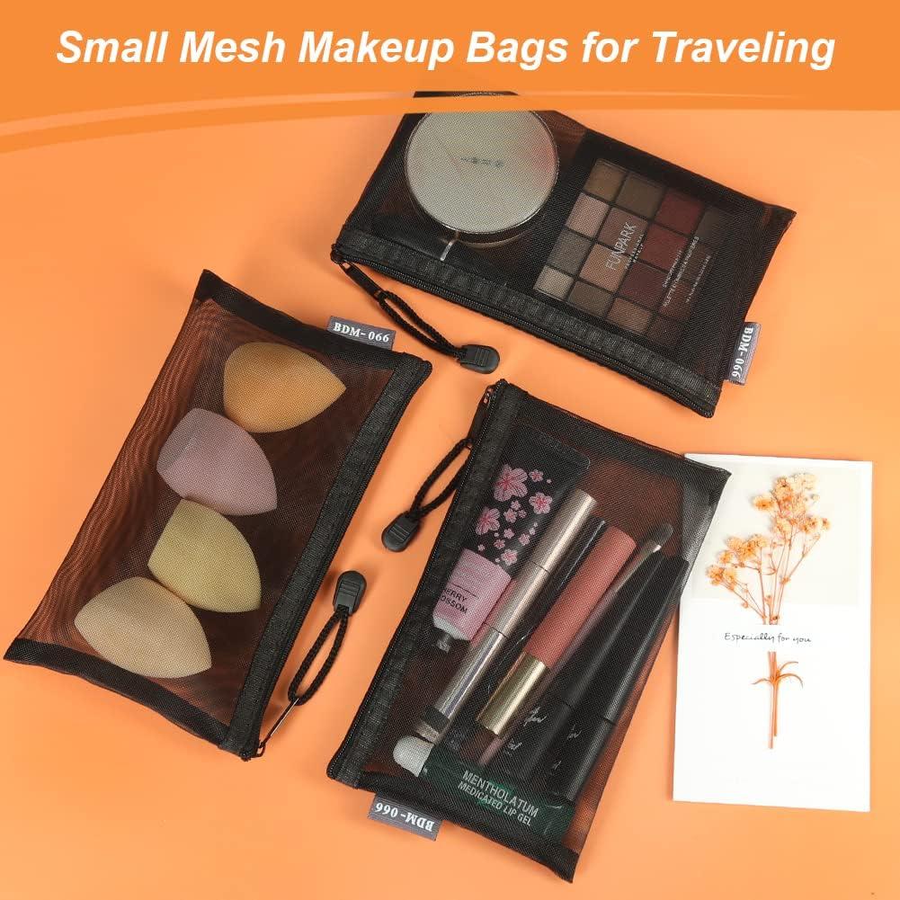6 Neceseres de Maquillaje Malla Negra Portátiles 11.94x19.56cm