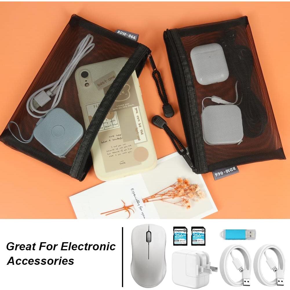 6 Neceseres de Maquillaje Malla Negra Portátiles 11.94x19.56cm