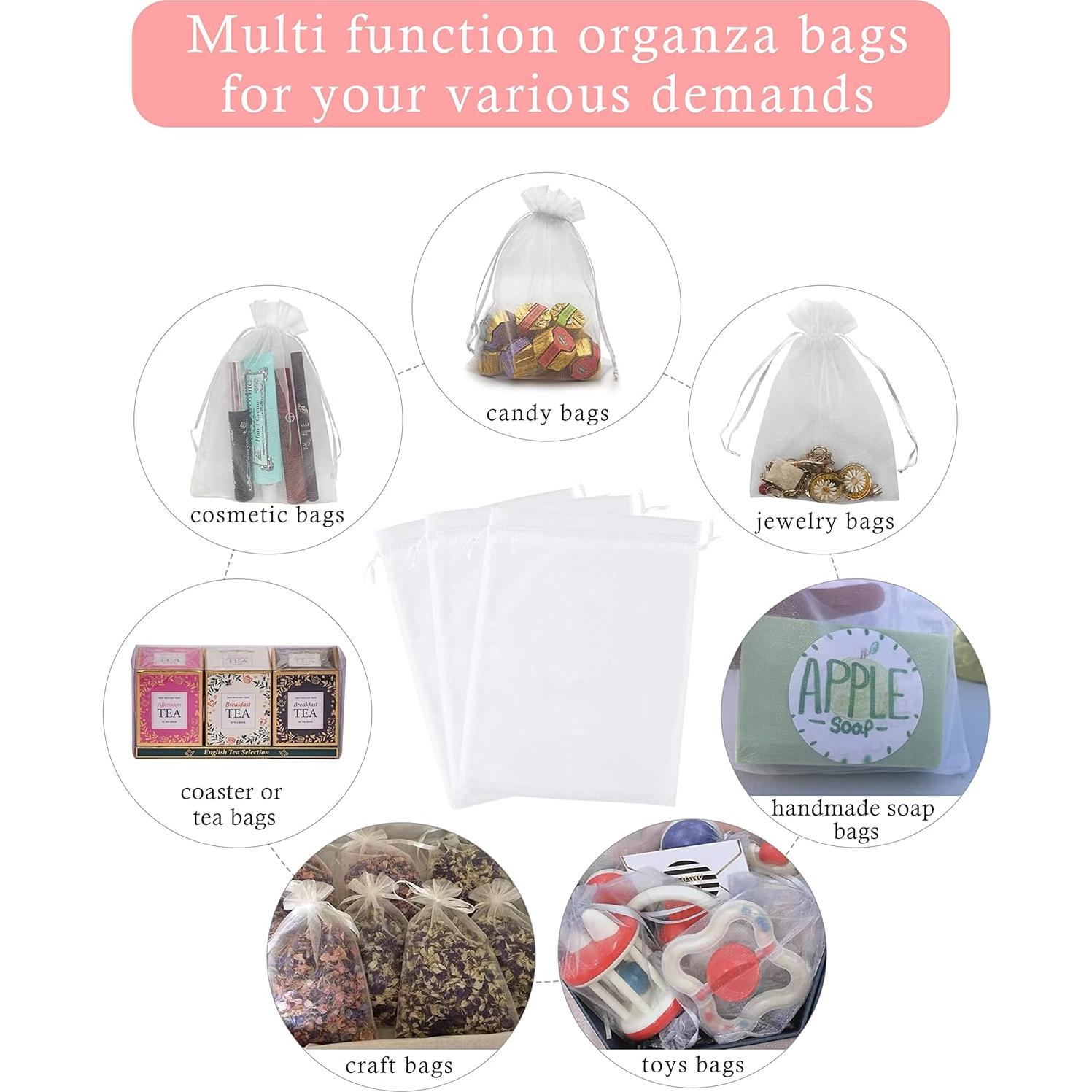 100 Bolsas de Regalo de Organza Blanca 17x23 cm para Joyería