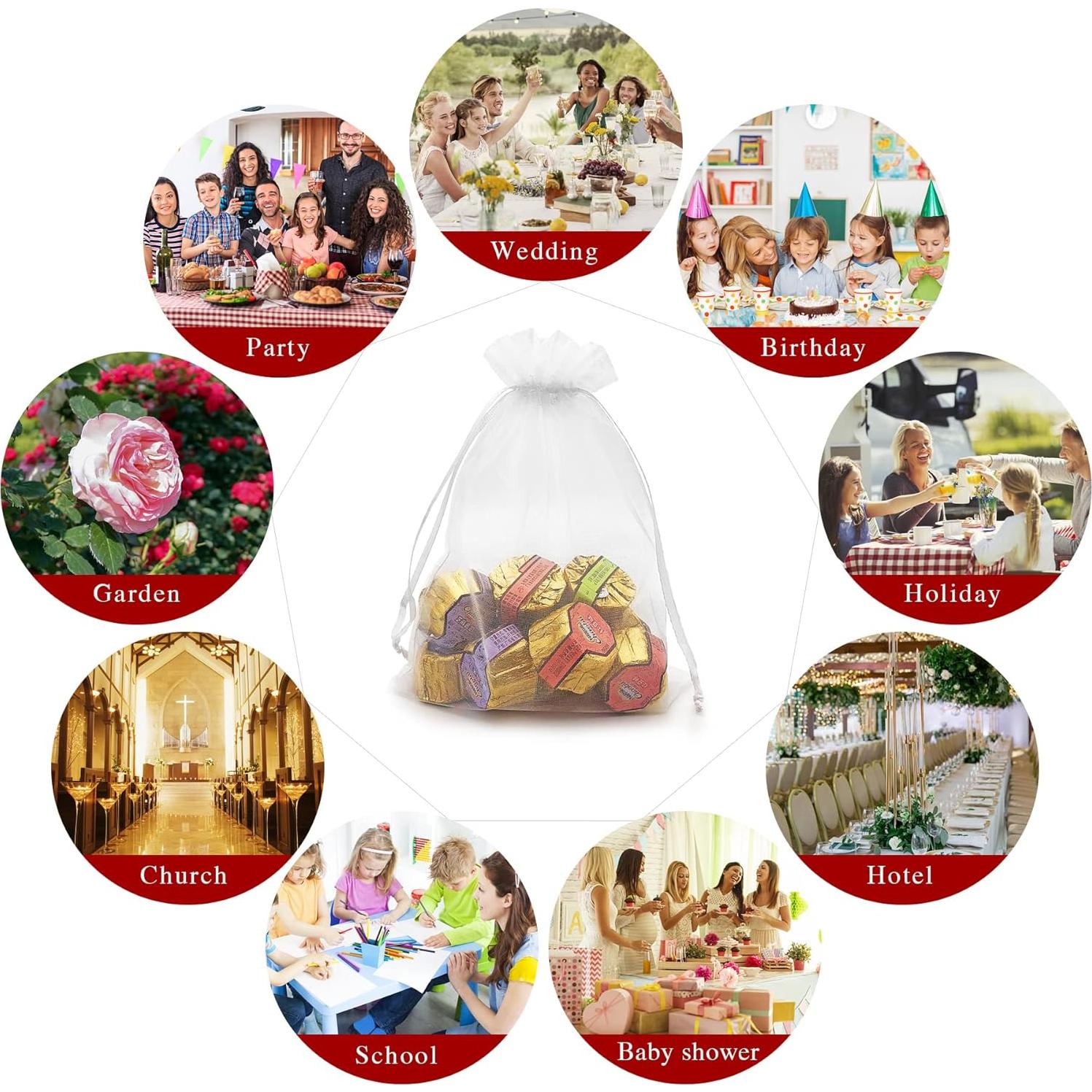 100 Bolsas de Regalo de Organza Blanca 17x23 cm para Joyería