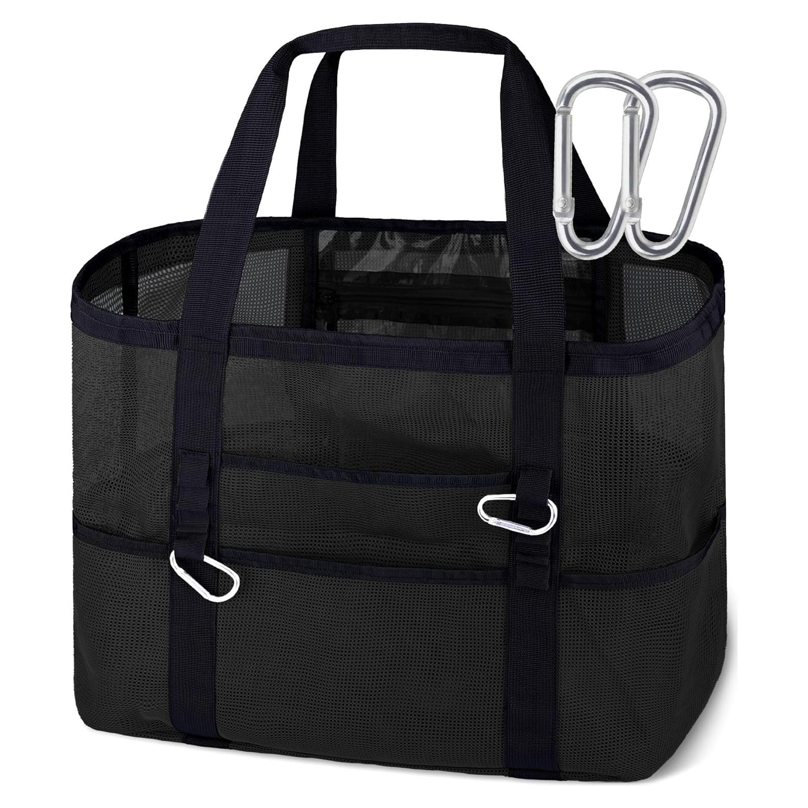 Bolsa de Playa de Malla XXL Negra - 9 Bolsillos Plegable