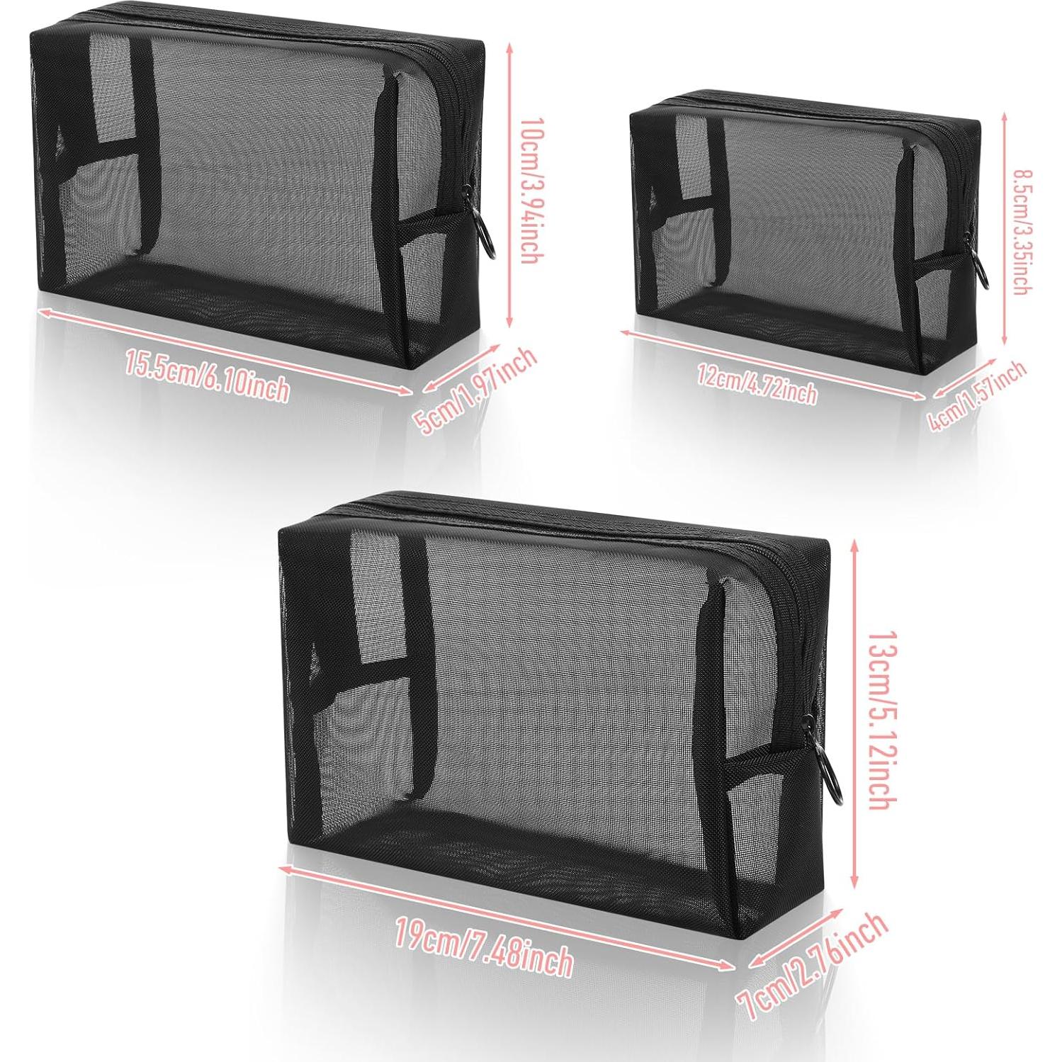 Set 3 Bolsas de Maquillaje de Malla Wanmu - Negro