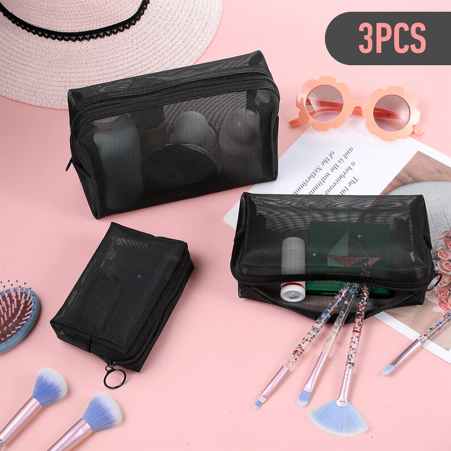 Set 3 Bolsas de Maquillaje de Malla Wanmu - Negro