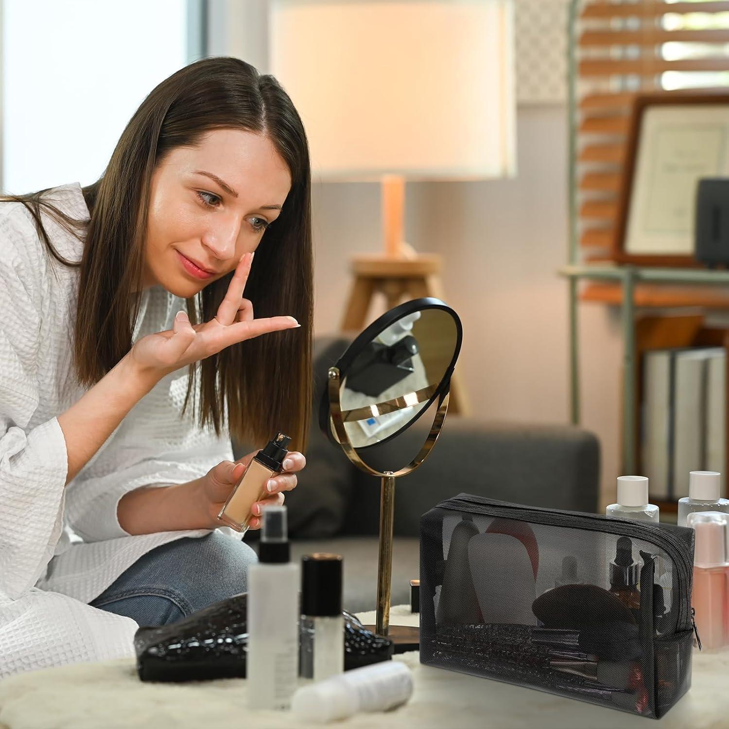 Set 3 Bolsas de Maquillaje de Malla Wanmu - Negro