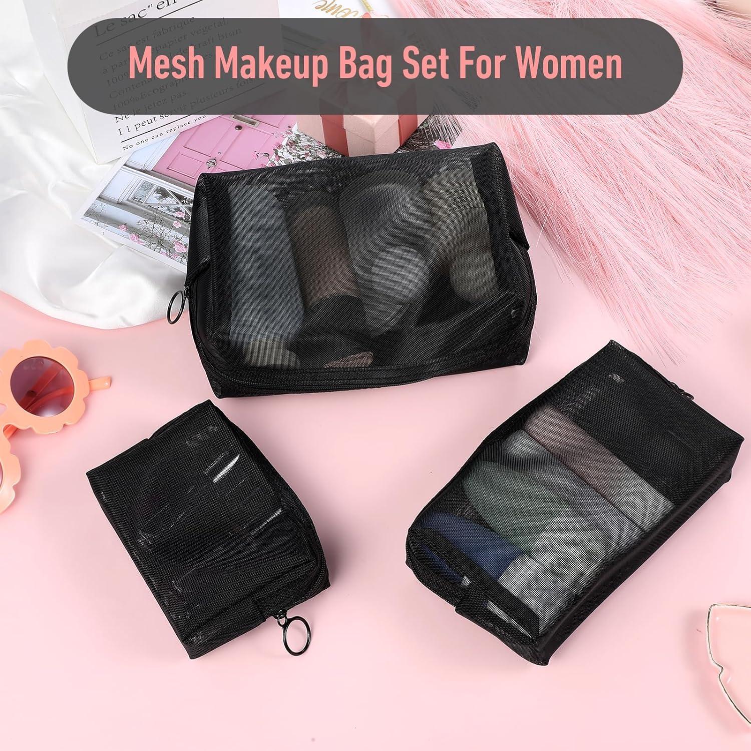 Set 3 Bolsas de Maquillaje de Malla Wanmu - Negro