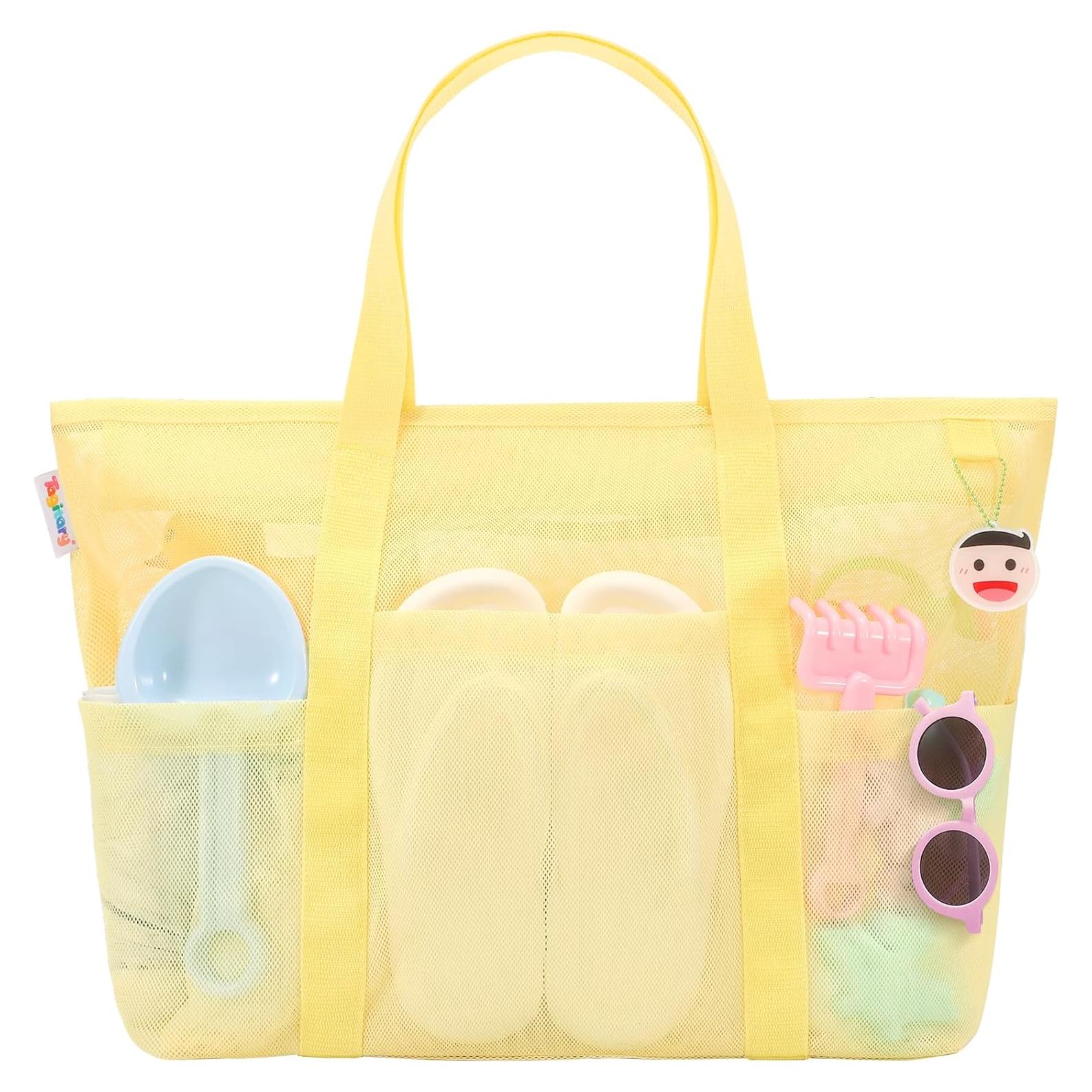 Bolsa de Playa Malla Tagitary Amarilla con Cremallera 39x20x44cm