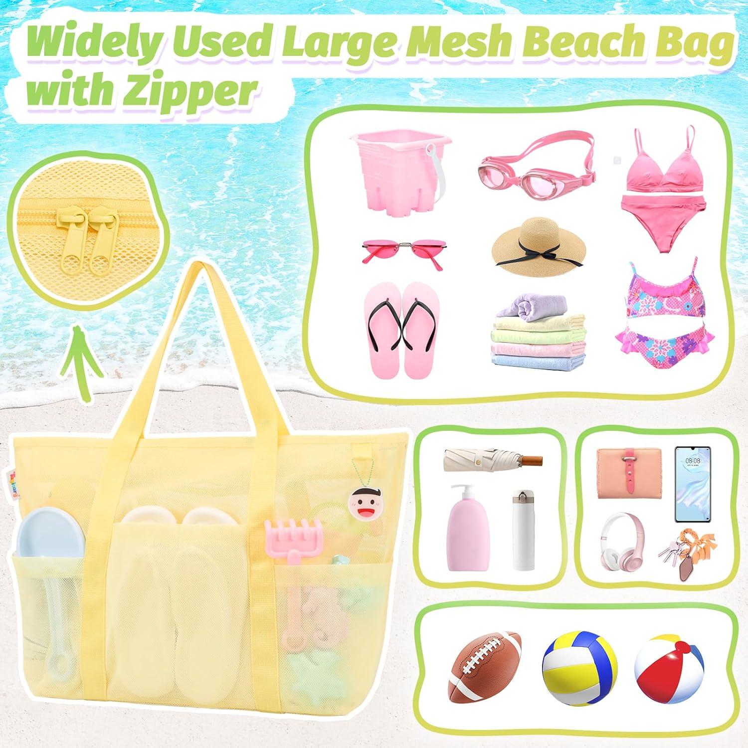 Bolsa de Playa Malla Tagitary Amarilla con Cremallera 39x20x44cm