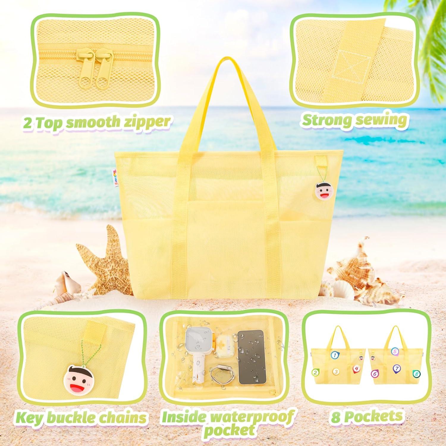 Bolsa de Playa Malla Tagitary Amarilla con Cremallera 39x20x44cm