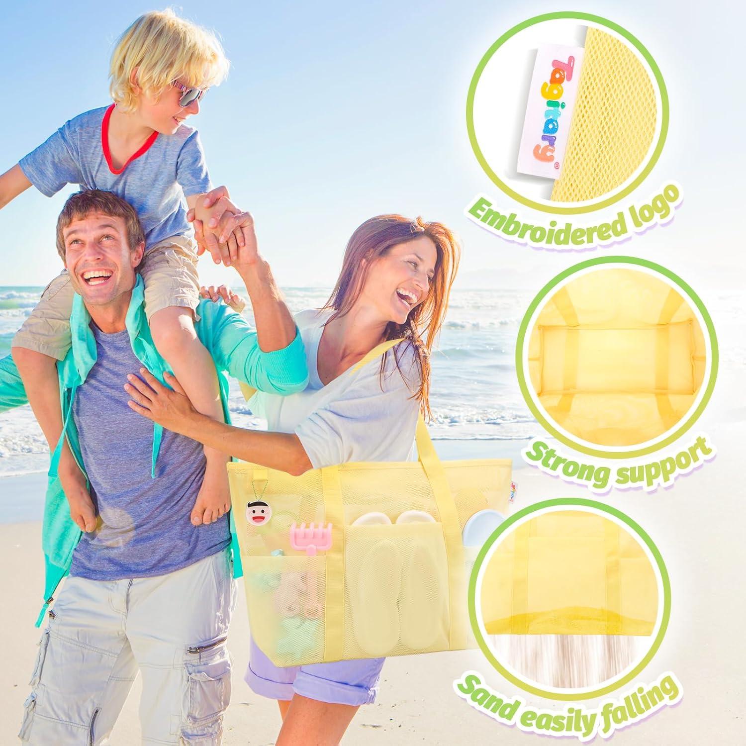 Bolsa de Playa Malla Tagitary Amarilla con Cremallera 39x20x44cm