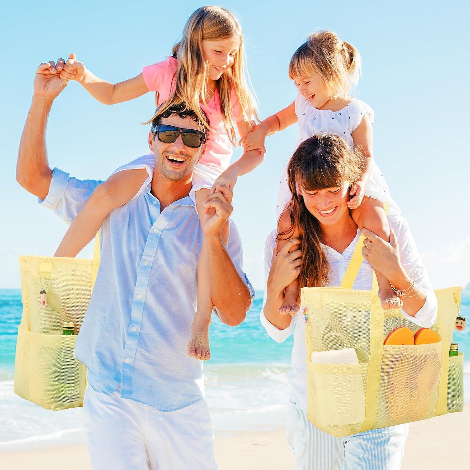 Bolsa de Playa Malla Tagitary Amarilla con Cremallera 39x20x44cm