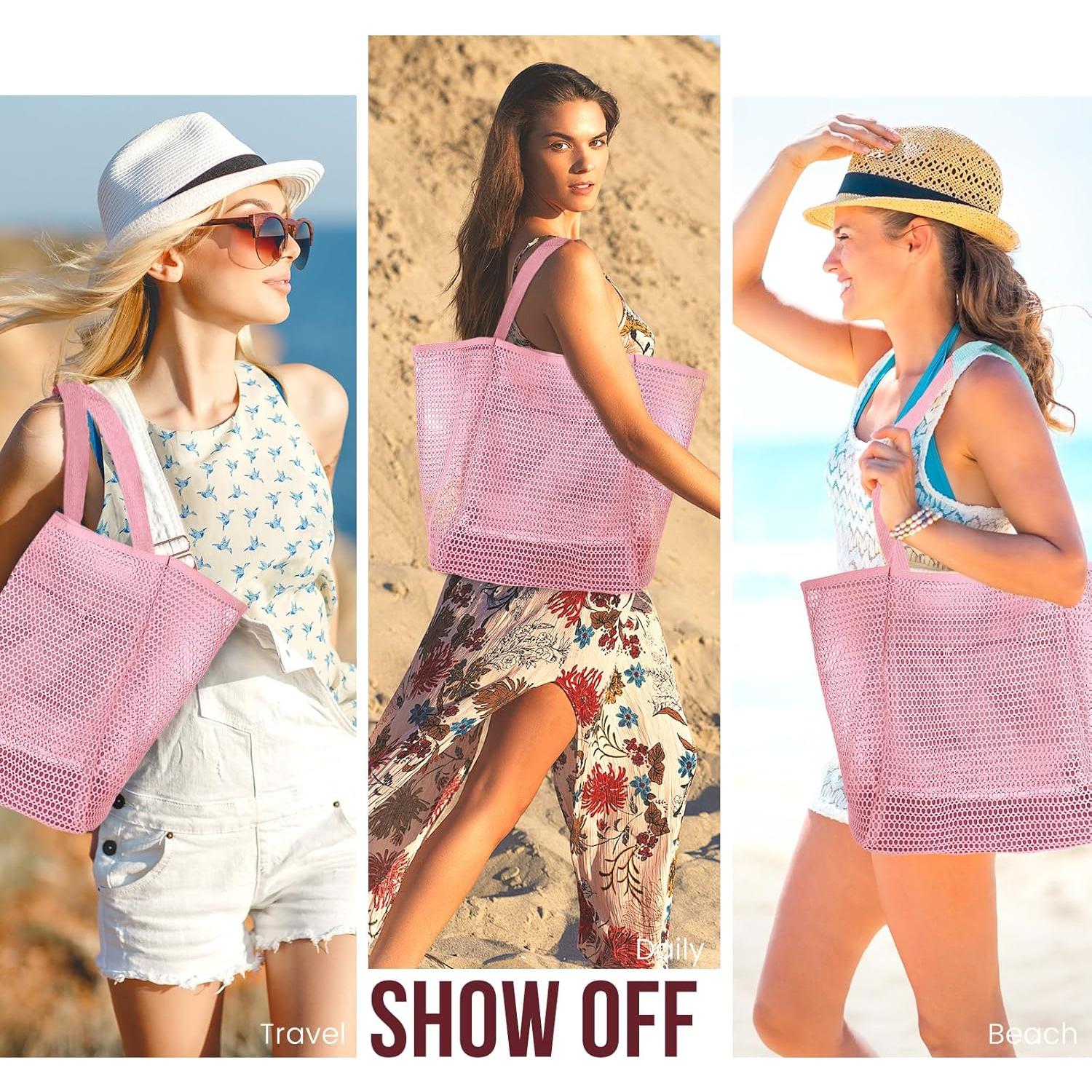 Bolsa de Playa Plegable Malla Rosa Flor de Cerezo 38x36x17cm