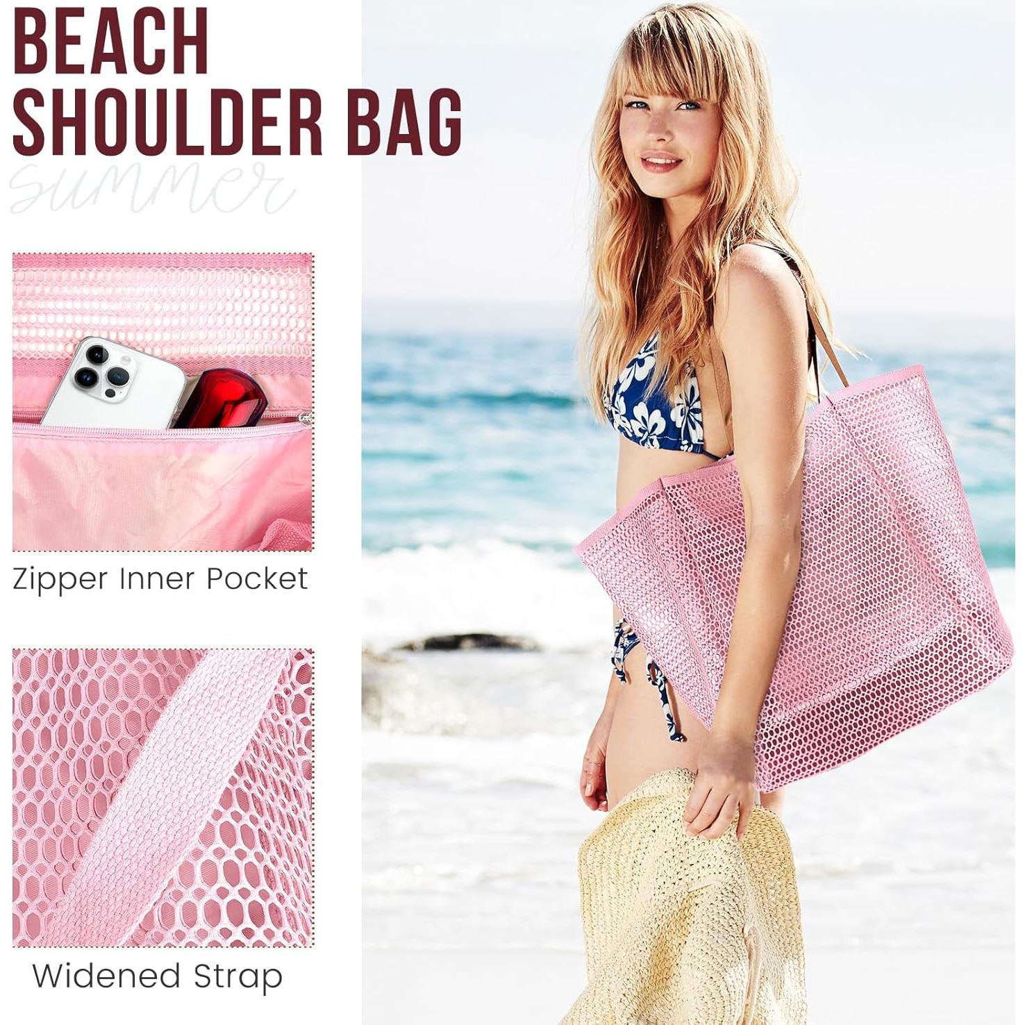 Bolsa de Playa Plegable Malla Rosa Flor de Cerezo 38x36x17cm