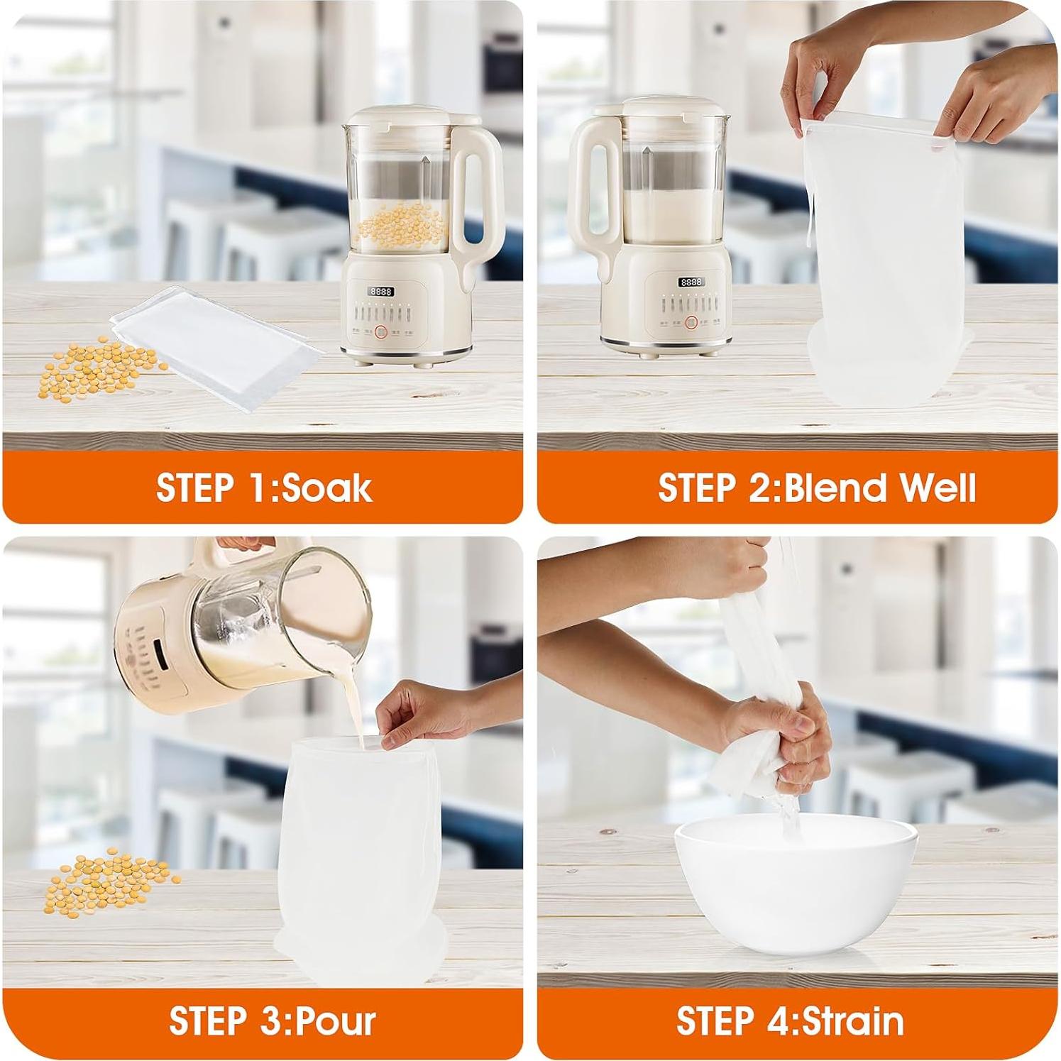 Paquete de 4 Bolsas de Leche de Nueces Nylon 20x15 cm WLLHYF