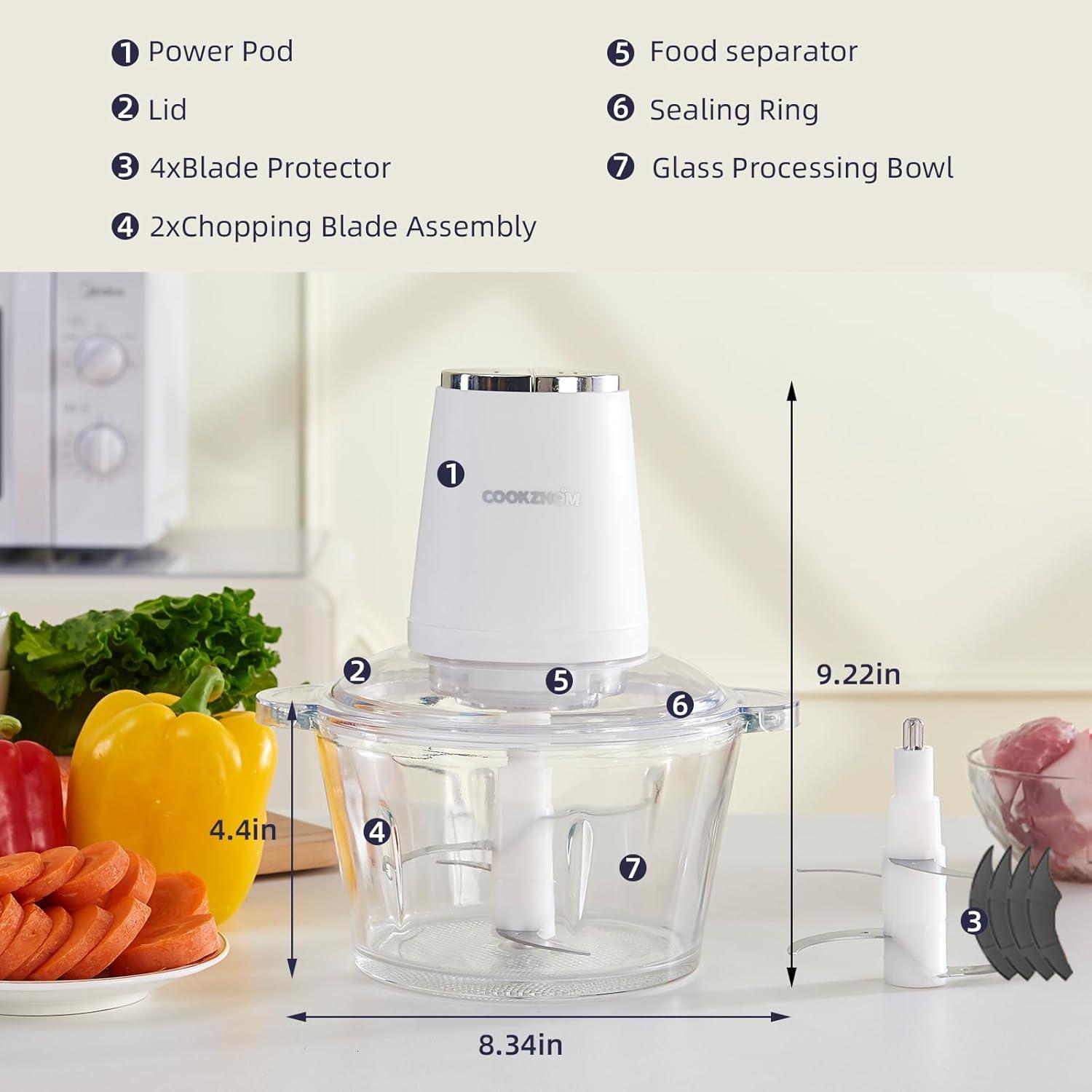 Procesador de Alimentos COOKZHOM 500W 8 Tazas Tazón Vidrio