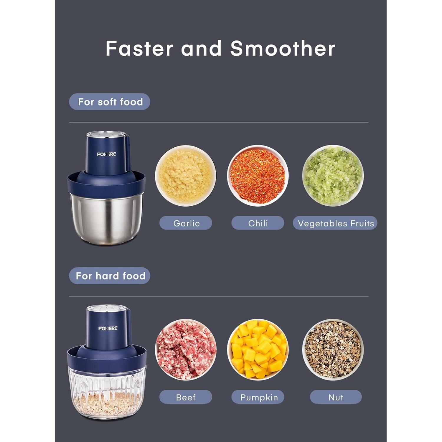 Procesador de Alimentos FOHERE 300W, Picadora Eléctrica 8T + 7T