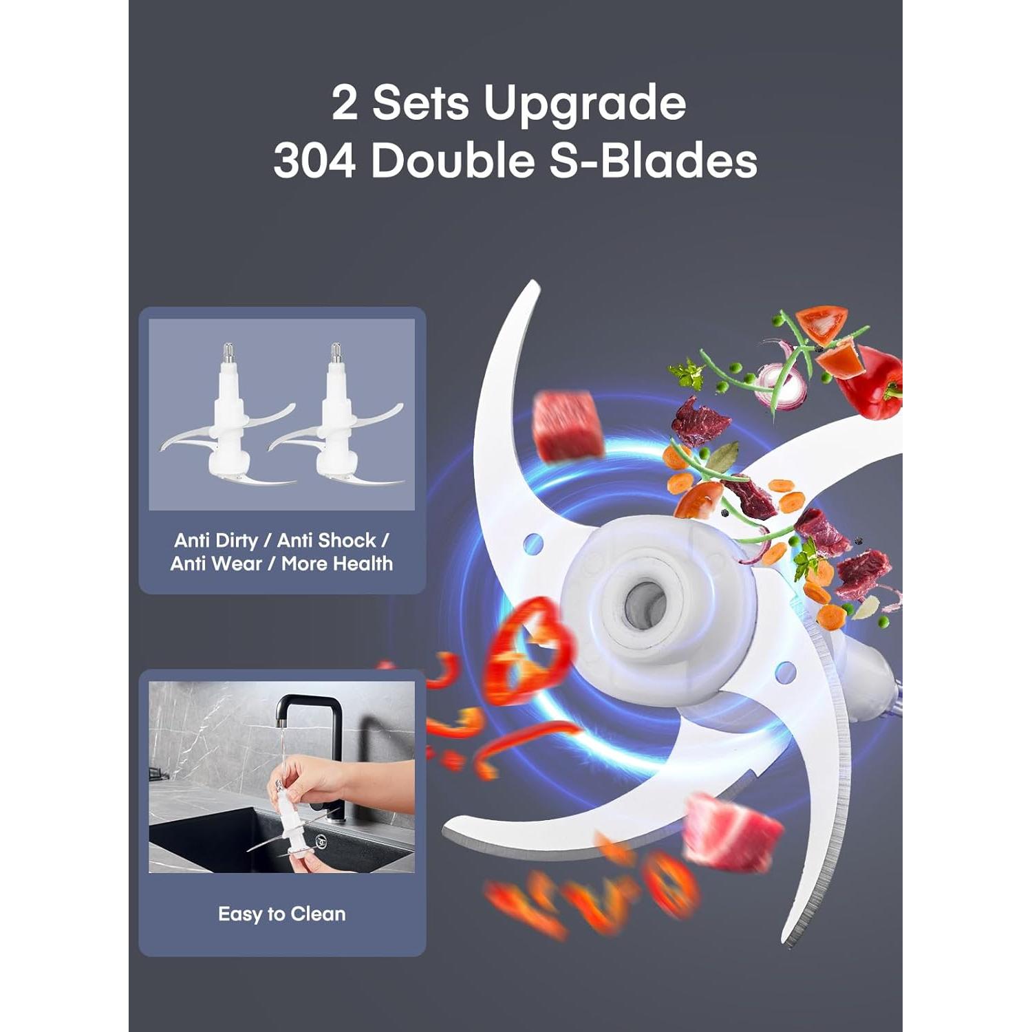 Procesador de Alimentos FOHERE 300W, Picadora Eléctrica 8T + 7T