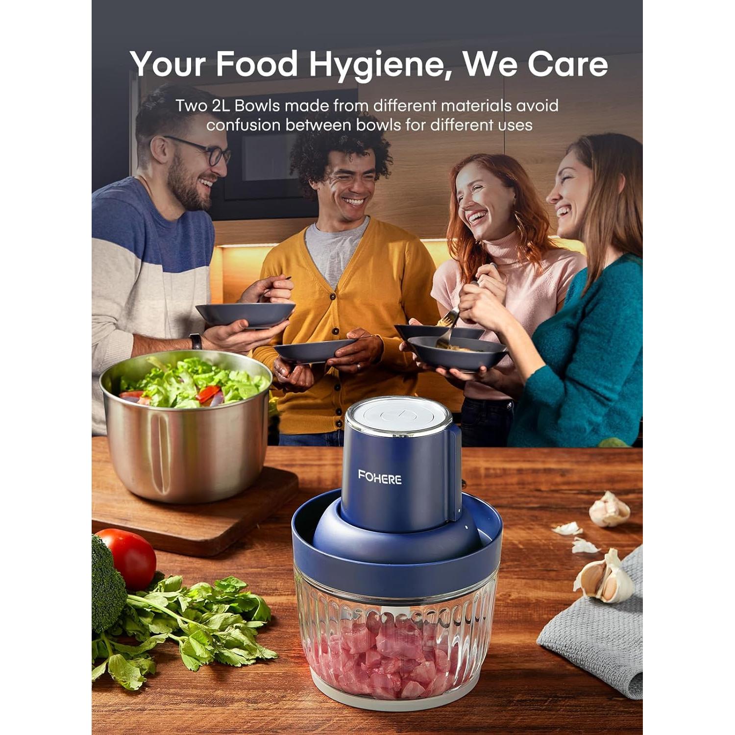 Procesador de Alimentos FOHERE 300W, Picadora Eléctrica 8T + 7T