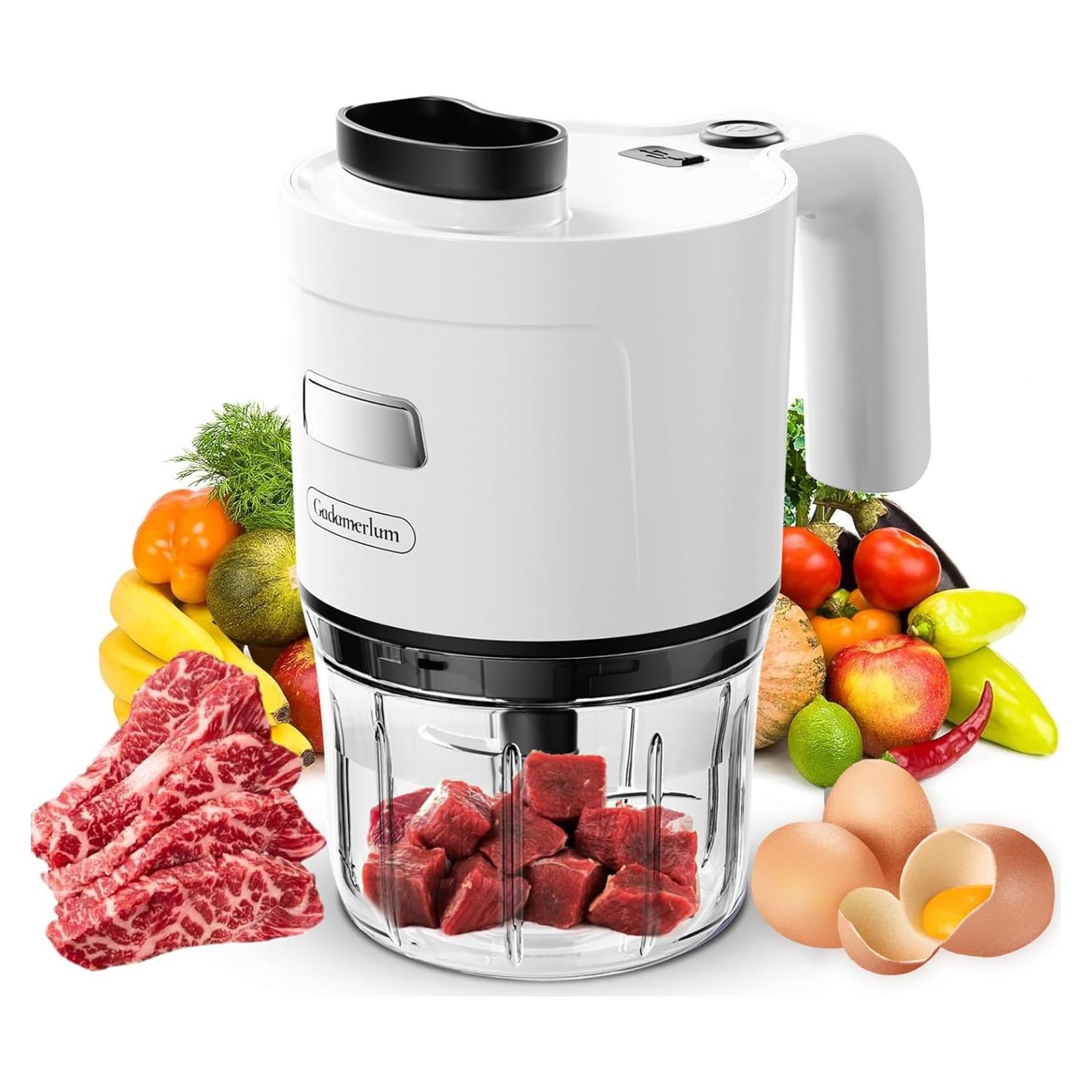 Protable Food Processor 6 in 1 Hand Blender 2000mAh, Handheld Blender Stainless Steel Blade With 300ml Mixing Beaker, Vegetable Slicer,Meat Chopper, Whisk and Milk Frother