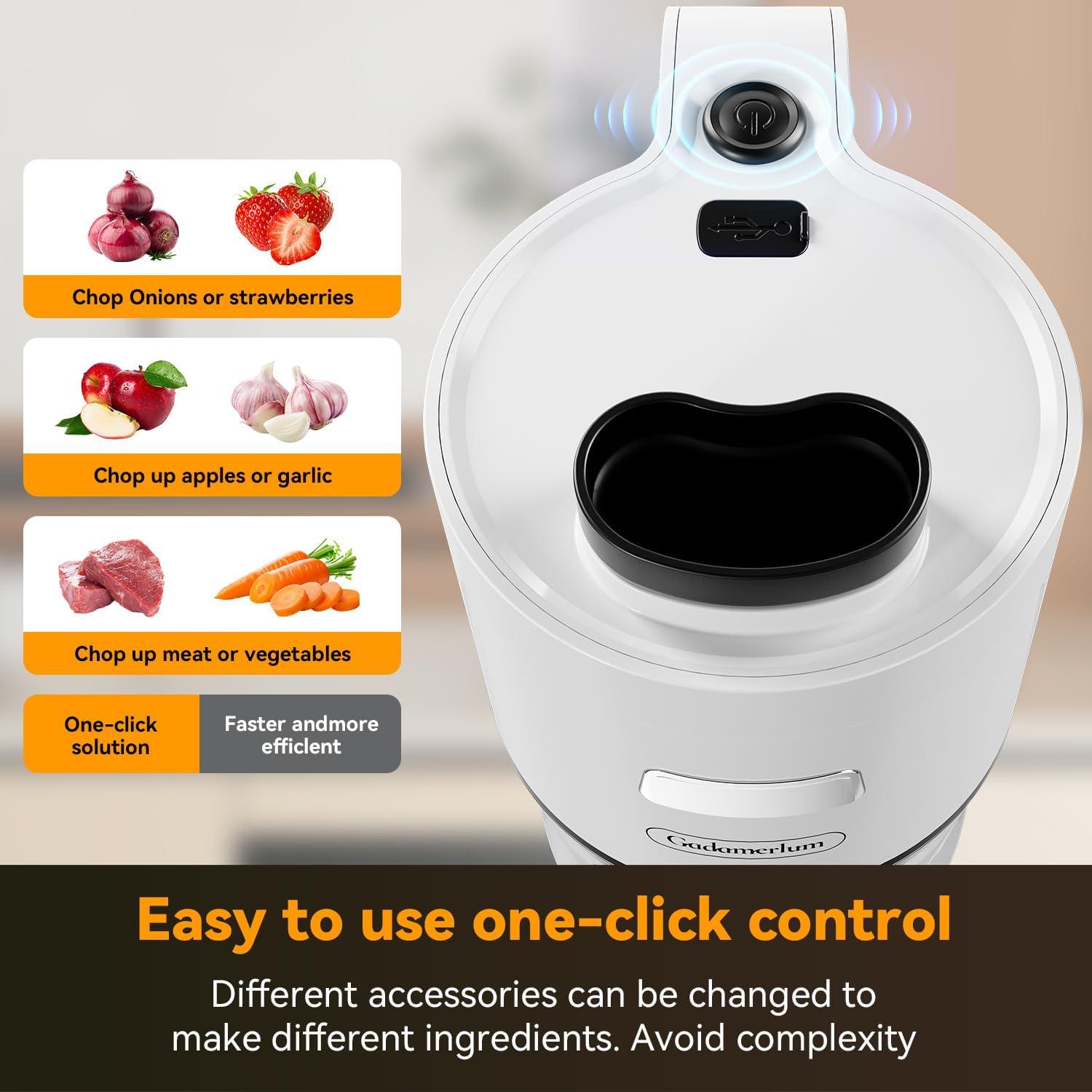 Protable Food Processor 6 in 1 Hand Blender 2000mAh, Handheld Blender Stainless Steel Blade With 300ml Mixing Beaker, Vegetable Slicer,Meat Chopper, Whisk and Milk Frother