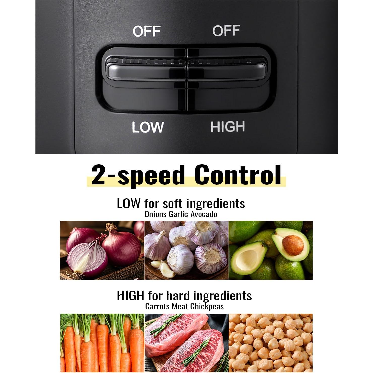 Food Chopper, 4 Cup Fast Food Processor, Electric Meat Grinder with 2 Speed, 4 Stainless Steel Blades, and Whisk, 400W Power for Chopping, Mixing, Emulsifying, Puree and Whisking, BPA-Free