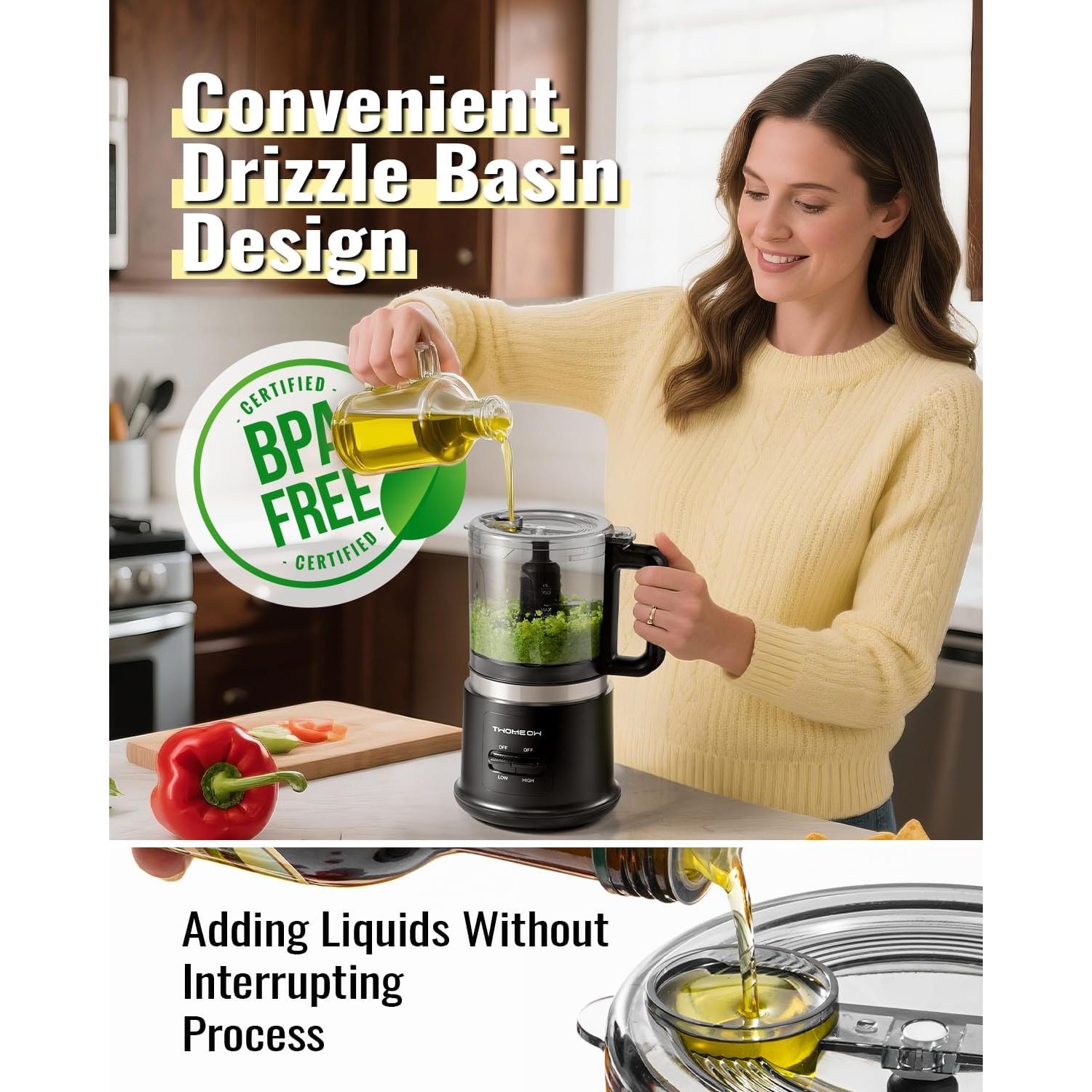 Food Chopper, 4 Cup Fast Food Processor, Electric Meat Grinder with 2 Speed, 4 Stainless Steel Blades, and Whisk, 400W Power for Chopping, Mixing, Emulsifying, Puree and Whisking, BPA-Free